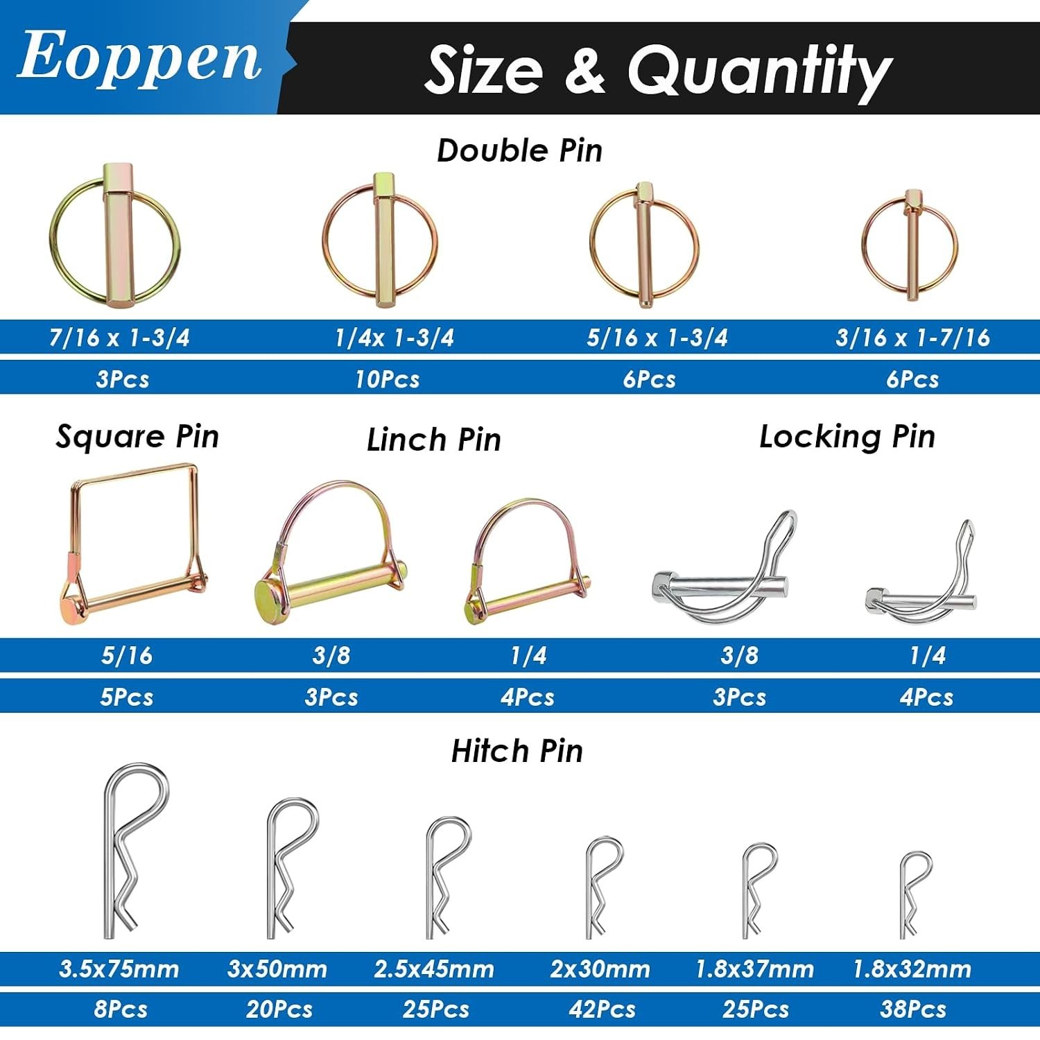 202Pcs Hitch Pins Clip Pins Linch Pins PTO Pins and Shaft Locking Pins Assort…
