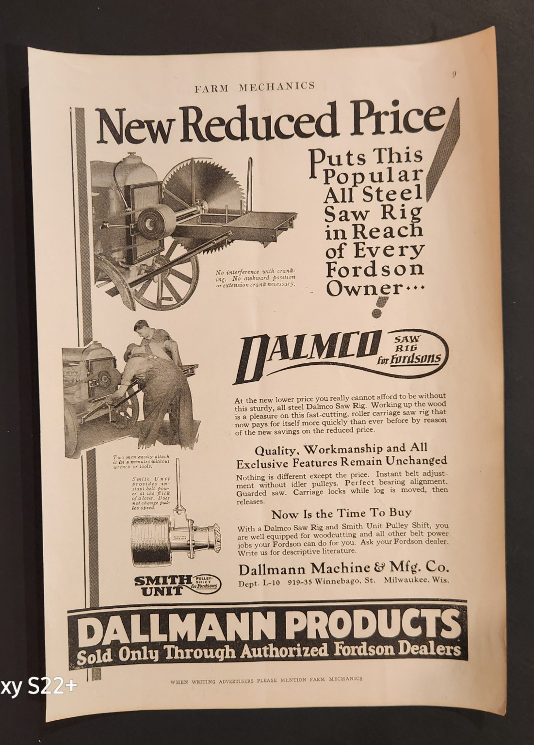1926 Dalmco Saw Rig For Fordson Dallmann Products Original Print Ad 8X11