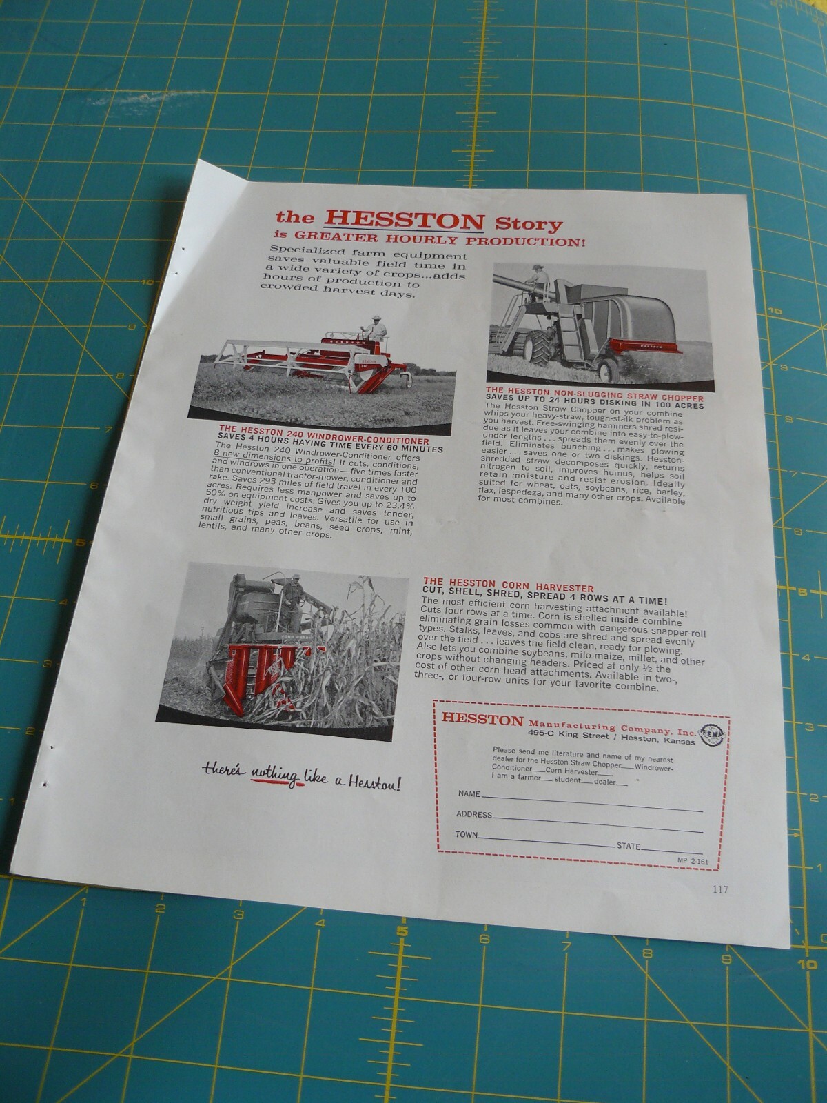 THE FARM QRTLY- SUMMER 1961 – ad – HESSTON STRAW CHOPPER /WINDROWER/ Hesson, KS