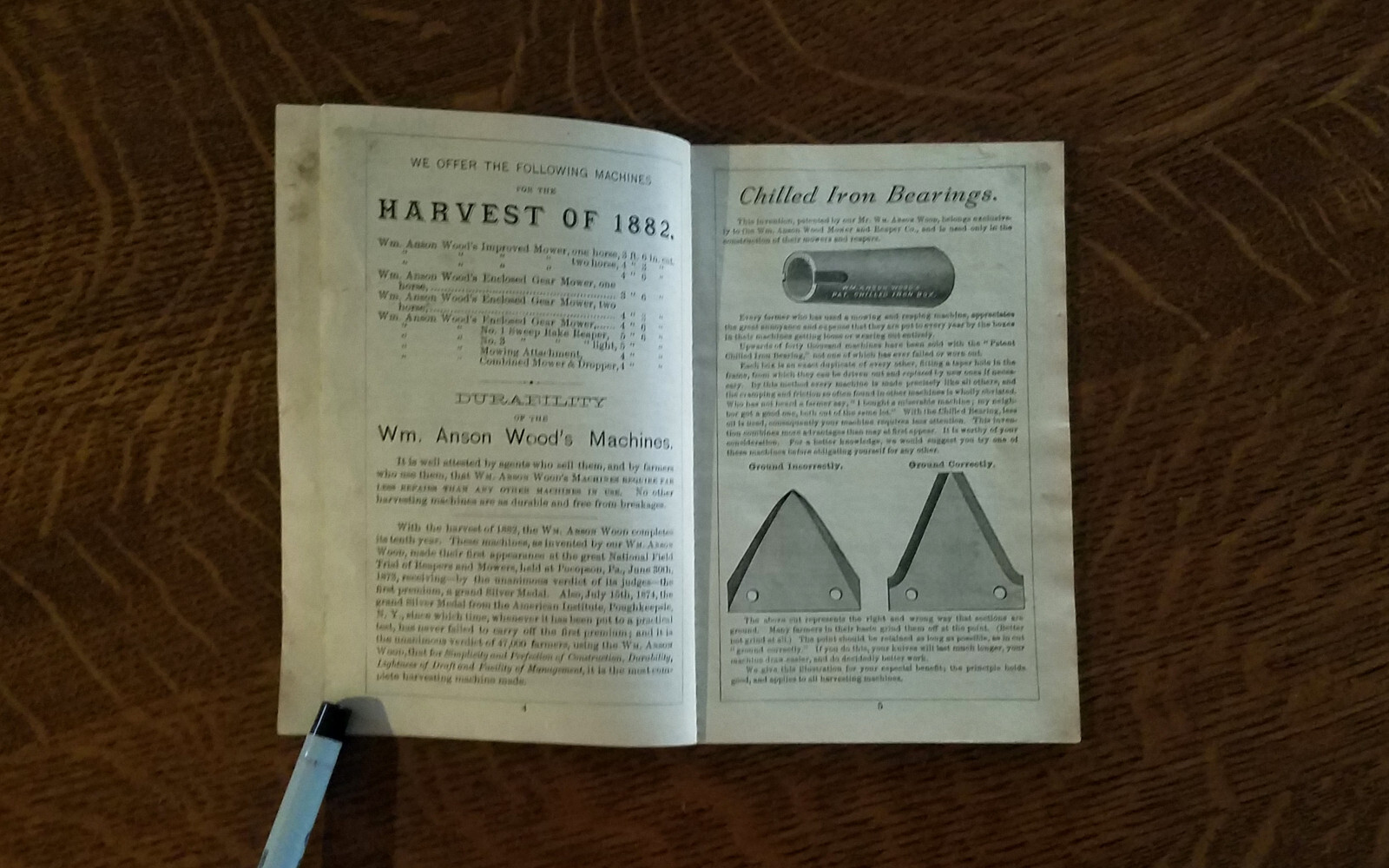 1882 Wm Anson Wood Harvesting Machine Mower Reaper Youngston Catalog Brochure