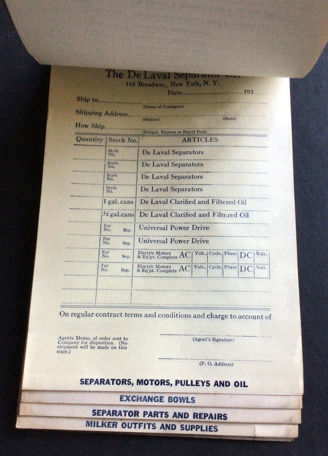 Vtg De Laval Separator co Agents Order Book & Price List