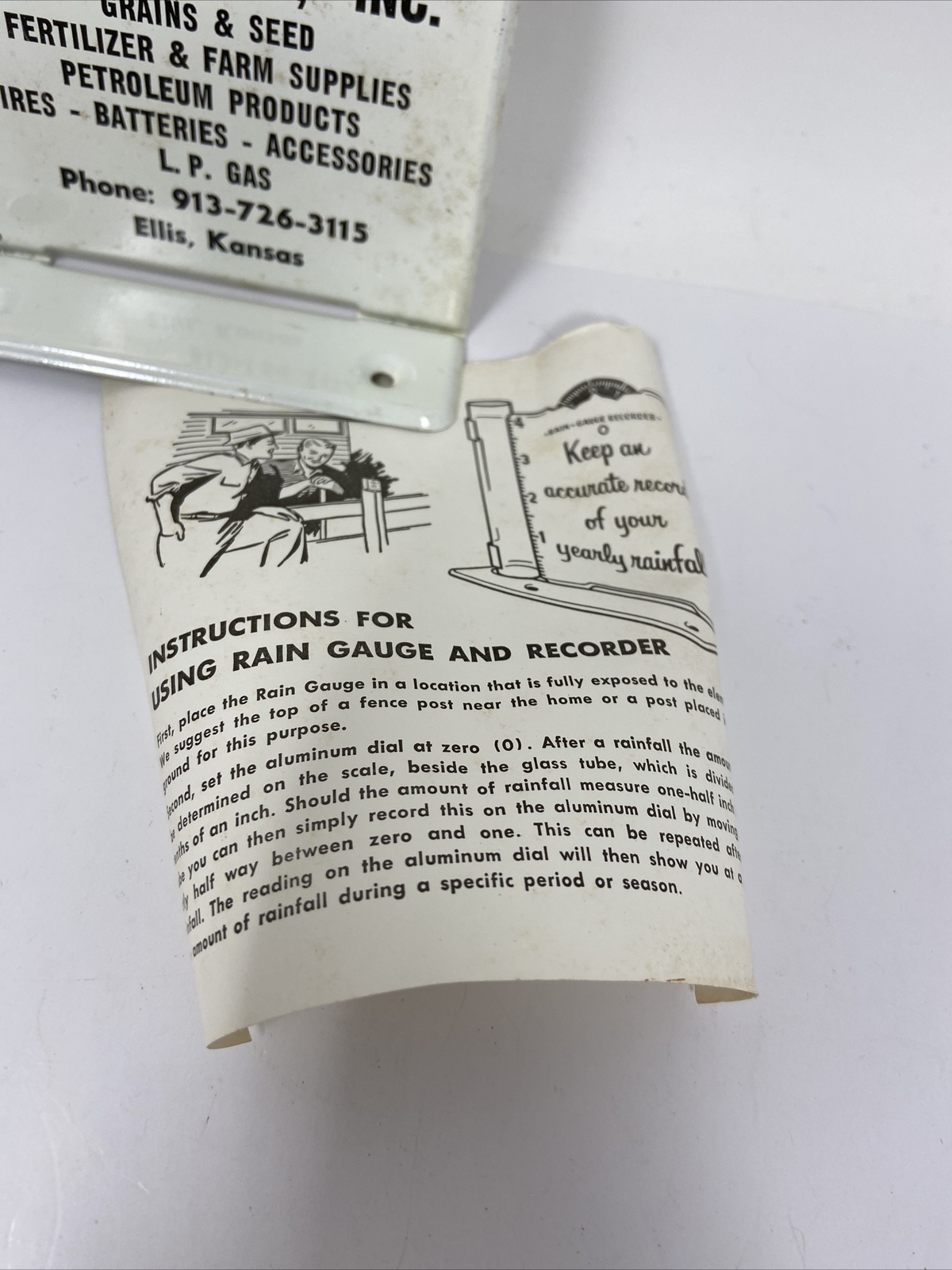 Vtg Advertising Rain Gauge Golden Belt Coop Ellis KS Farm Supplies Instructions