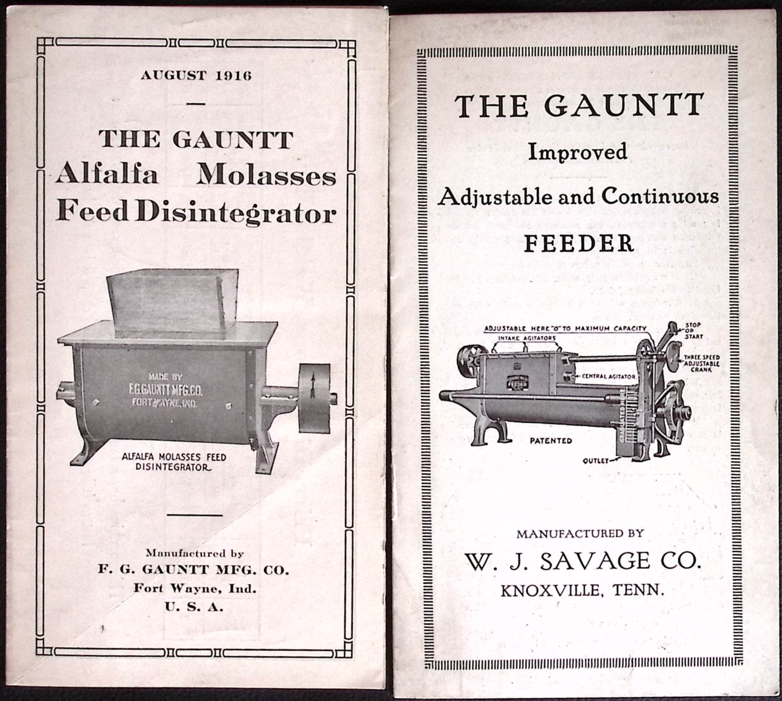 W J Savage The Gauntt Adjustable Continuous FEEDER Molasses Disintegrator K171