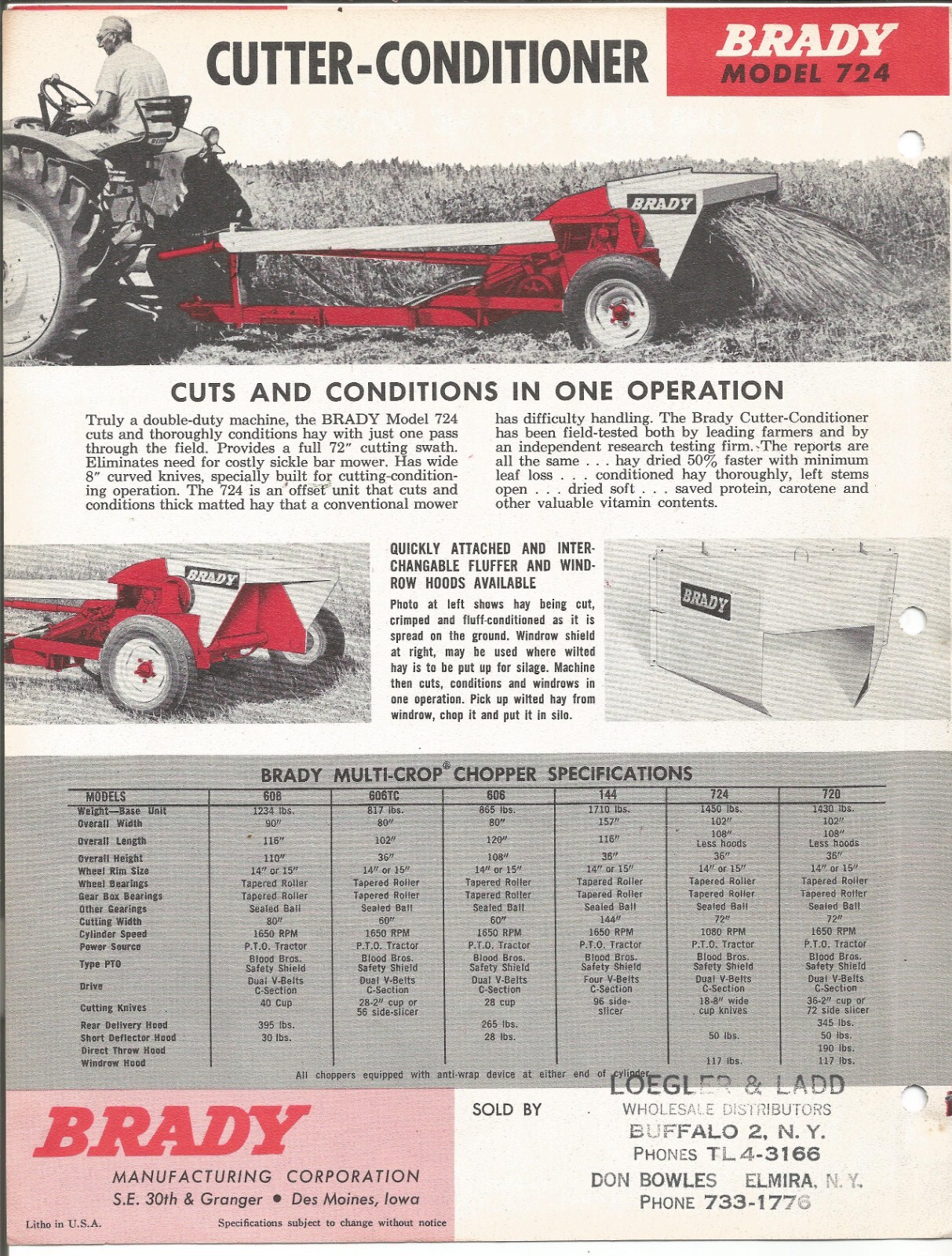 Original Brady Multi-Crop Choppers 608 606TC 606 144 724 720 Sales Brochure