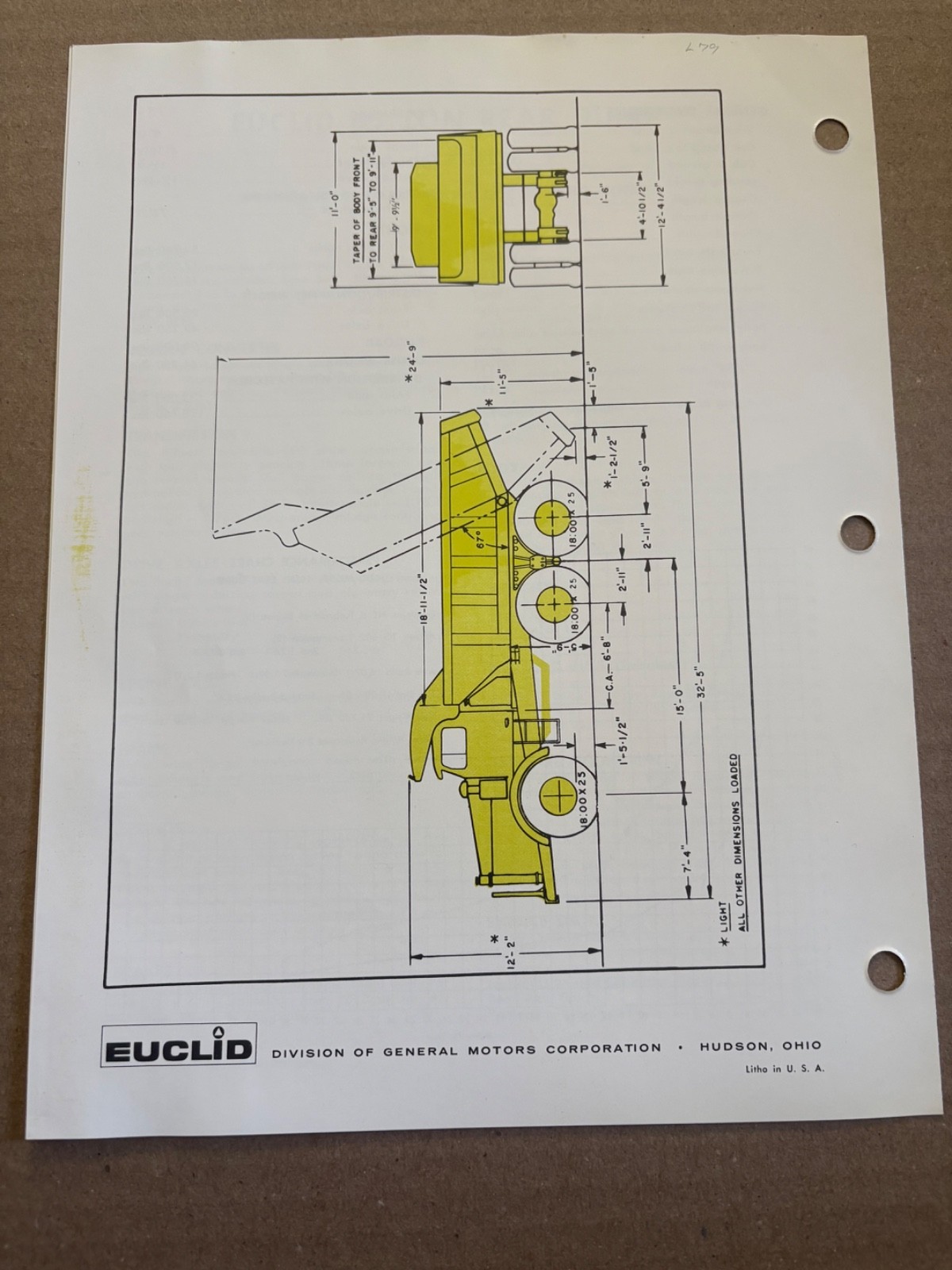 Vintage Euclid R-45 Cummins Dump Truck Specifications Sales Brochure