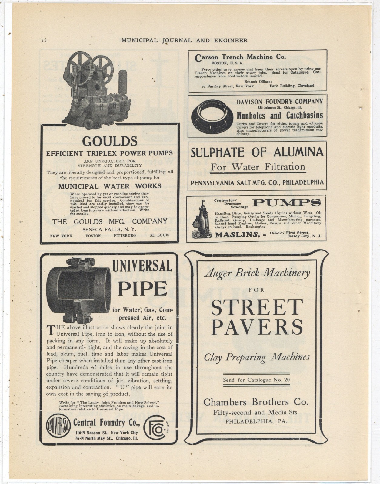 1916 Goulds Mfg. Co. Seneca Falls New York Ad: Water Works Triplex Power Pumps