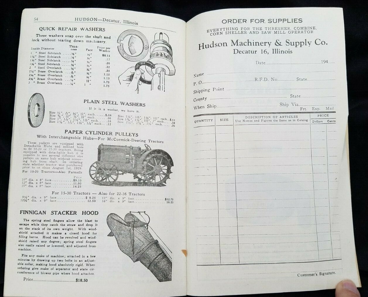1944 Catalog Hudson Machinery & Supply Decatur Illinois Thresher Mill Supplies
