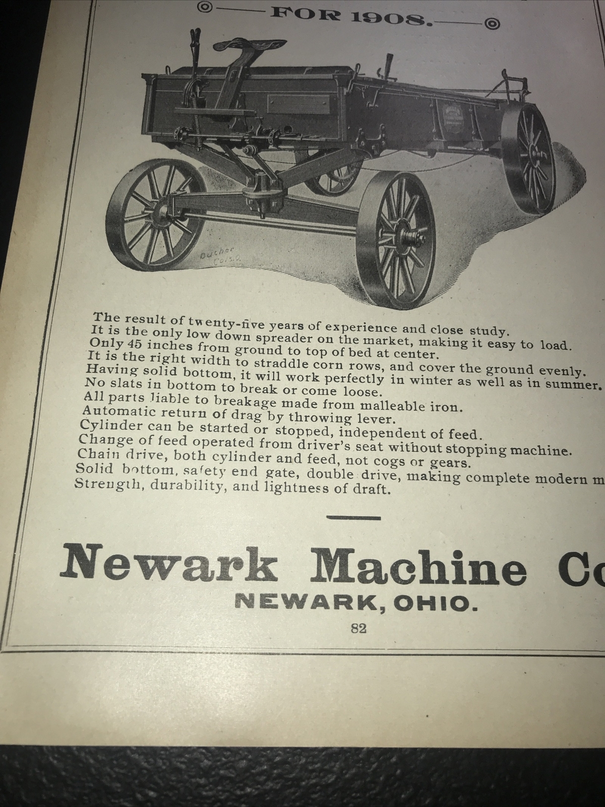 1908 Miller Manure Spreader Farm Advertising – Newark – Ohio