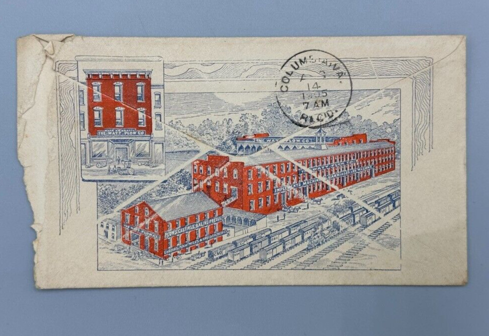 1905 WATT PLOW Postal Cover PEERLESS ENGINE Farm Advertising RICHMOND VA Envelop