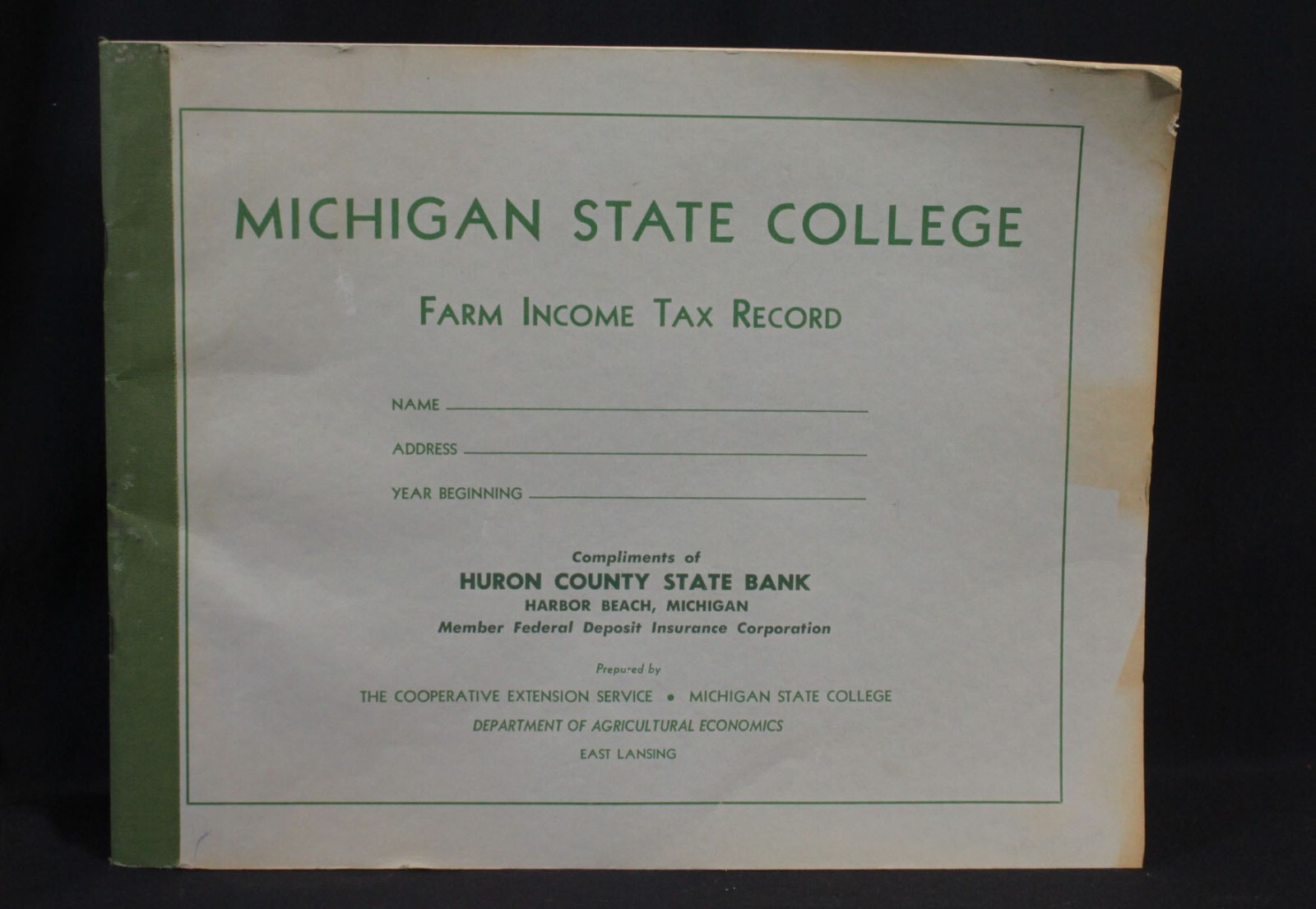 Vtg Michigan State College Farm Tax Record Book Huron Co State Bank Harbor Beach