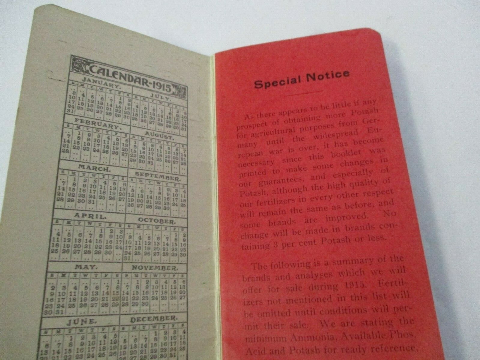 LOWELL ANIMAL FERTILIZERS Advertising Memo Booklet, 1915-1916