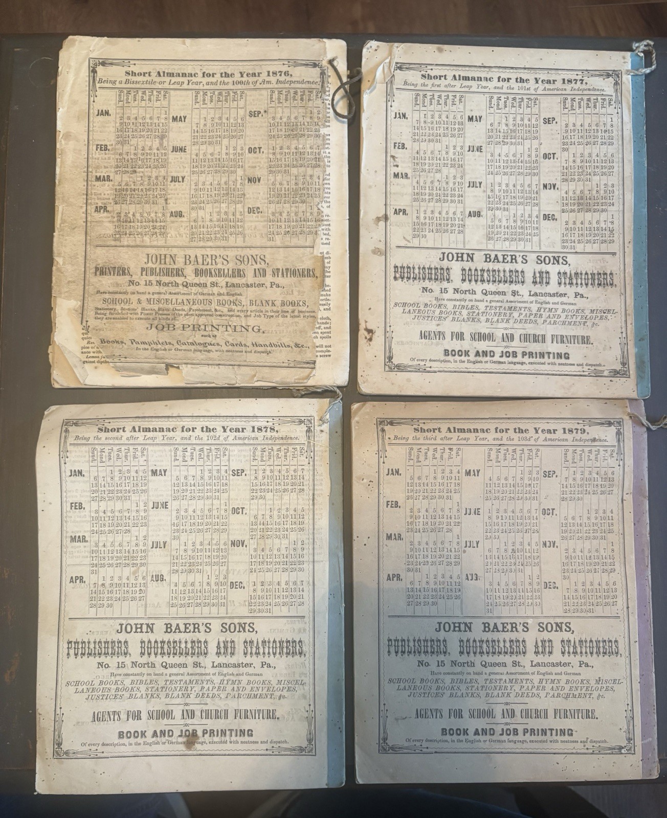 Lot Of 4 John Baer&rsquo;s Agricultural Almanac Lancaster, PA Antique! 1876-1879