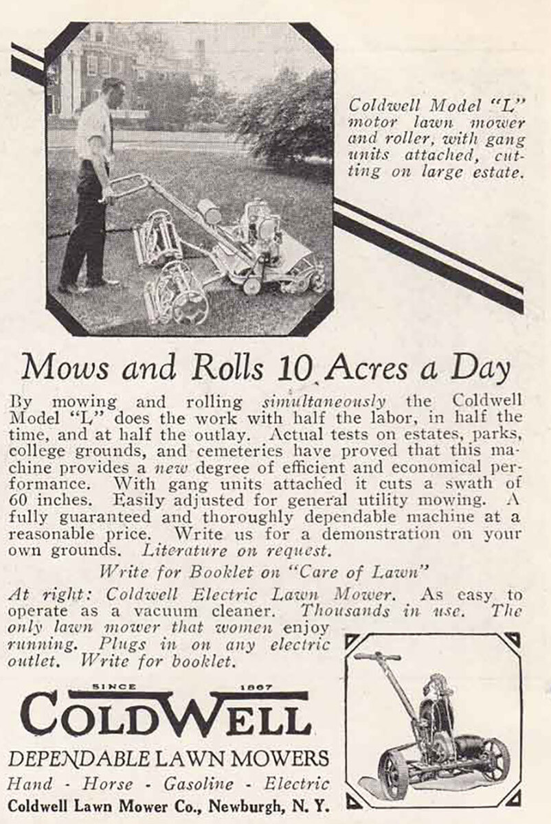 1927 Coldwell Dependable Lawn Mowers: Mows and Rolls Vintage Print Ad