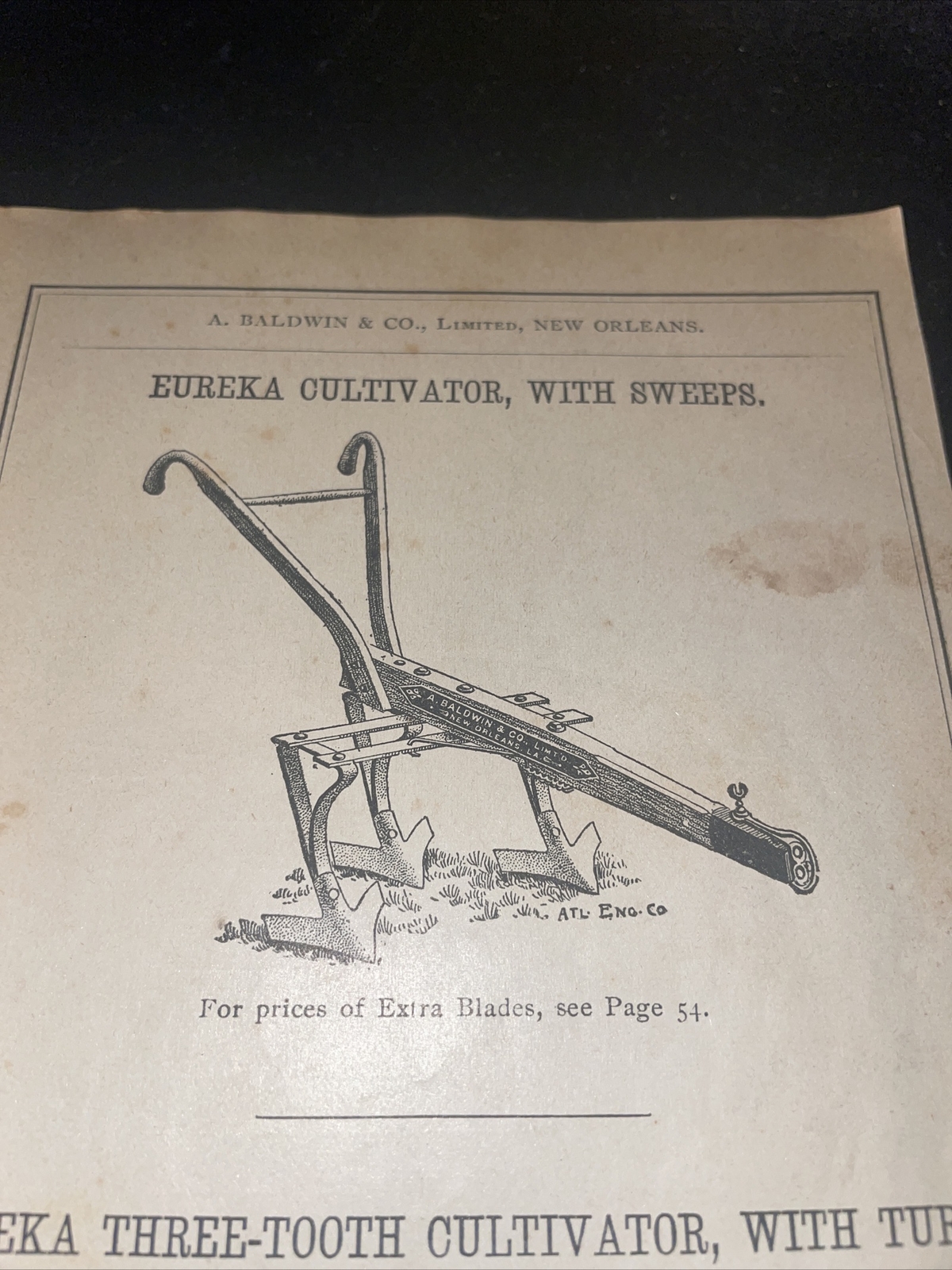 1891 Baldwin – Eureka Cultivator Farm Advertising – New Orleans – LA