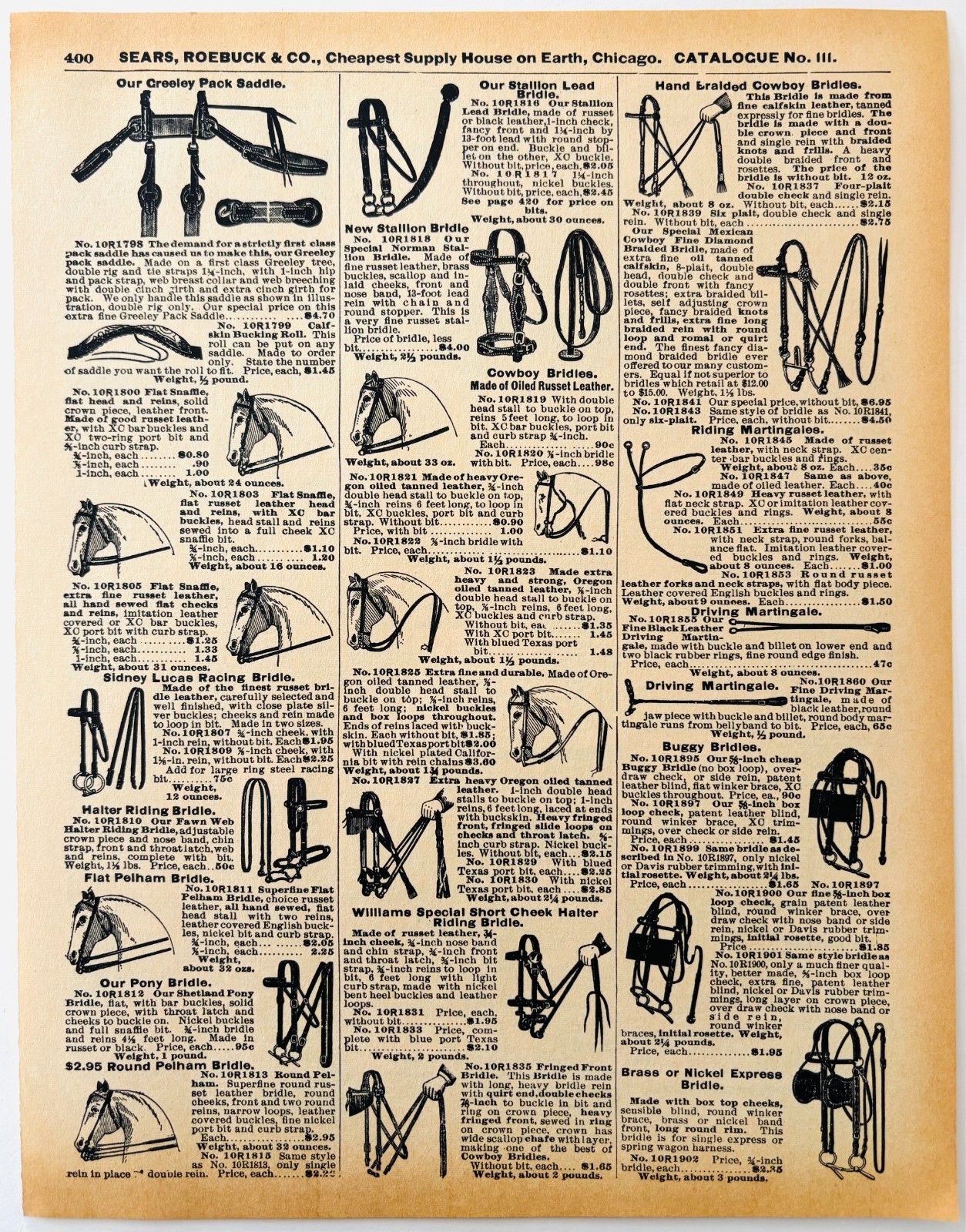 1901 Horse Bridles & Halters Reproduction Advertisement Sears Agriculture DWW9A