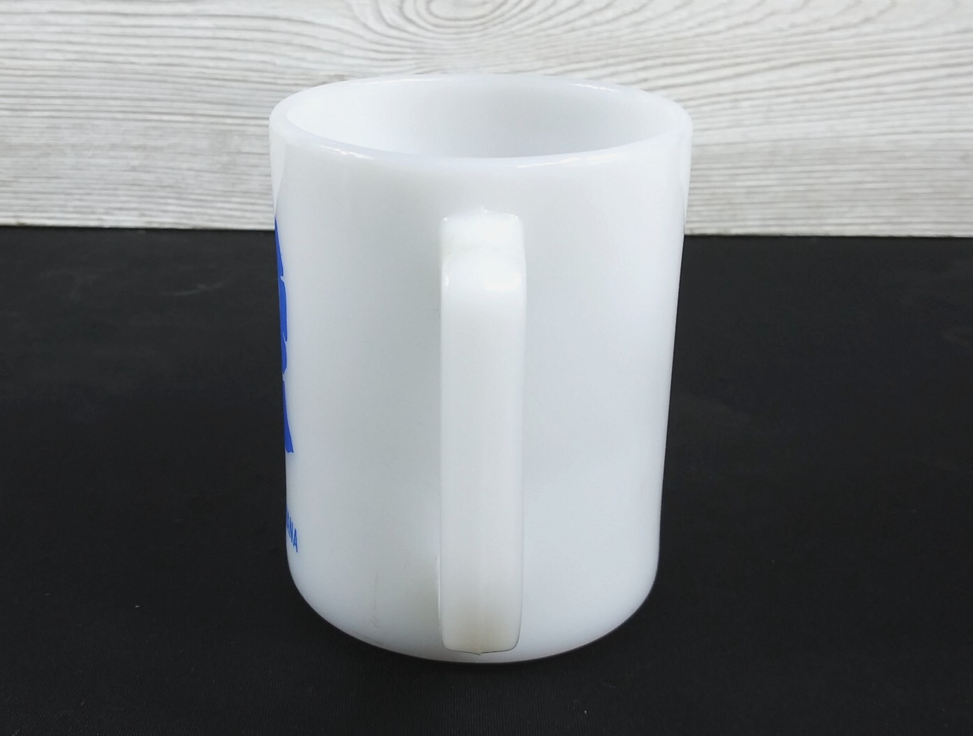 VTG Burch True Blue Farm Implements Coffee Mug Federal Glass Ag Ribbon Logo READ