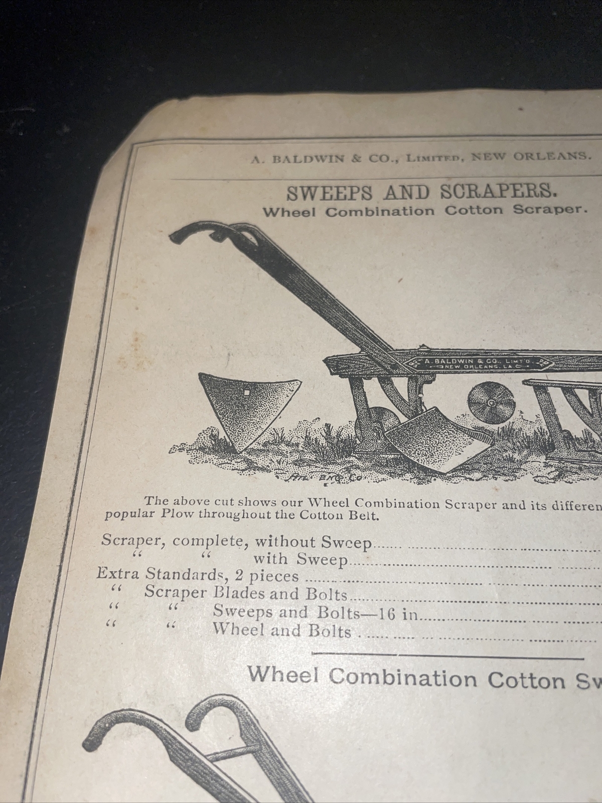 1891 Baldwin Cotton Scraper Plow Farm Advertising – New Orleans – Louisiana
