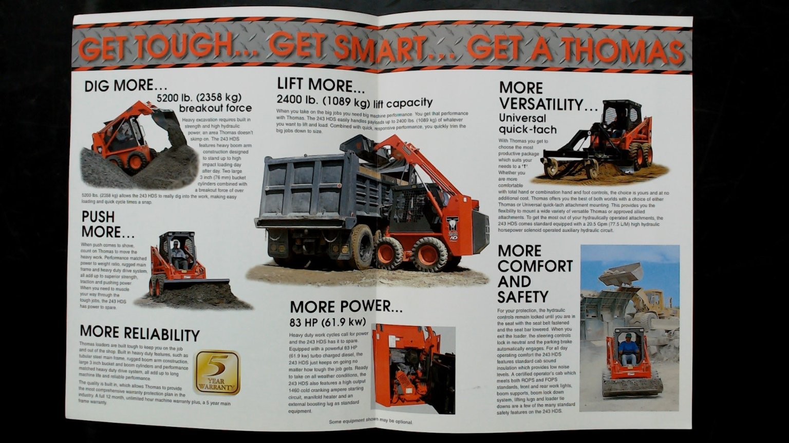 Thomas T-243 HD Skid Steer Loader Brochure Vintage Agriculture 1980s