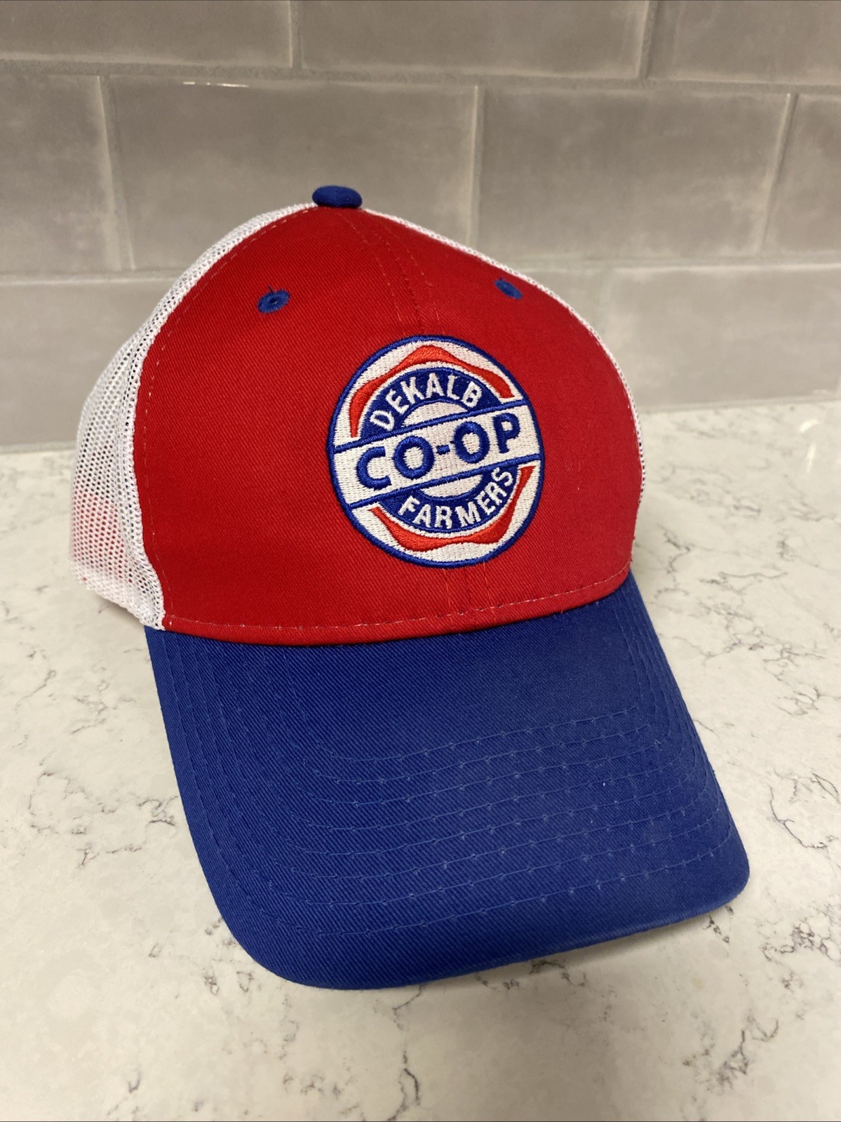 Dekalb Farmers Co-op Red Blue White Mesh Back Snapback Trucker Hat Cap