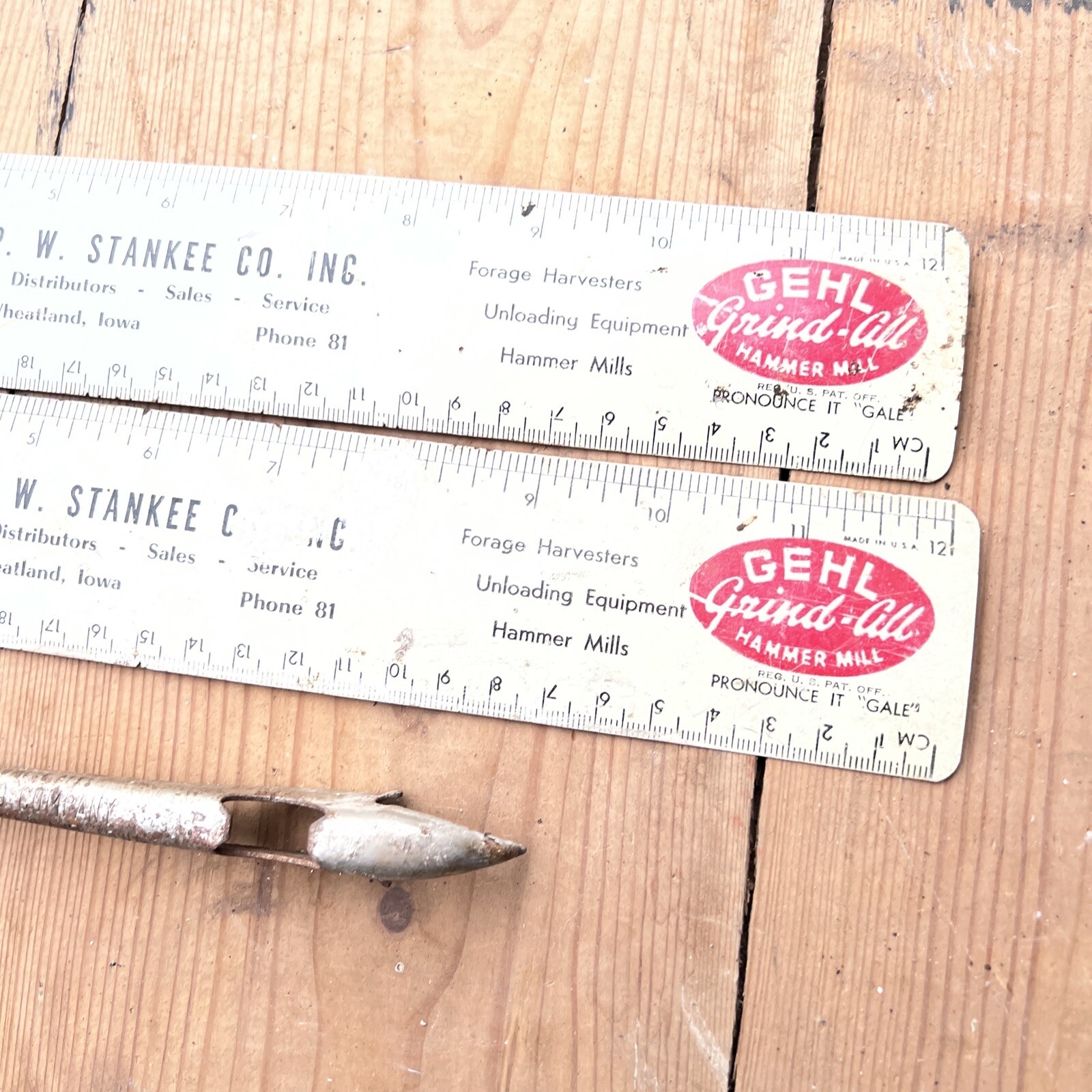 Advertising Wheatland, IA Gehl Hammer Mill Ruler Stanley Co Equity Trading Spoon