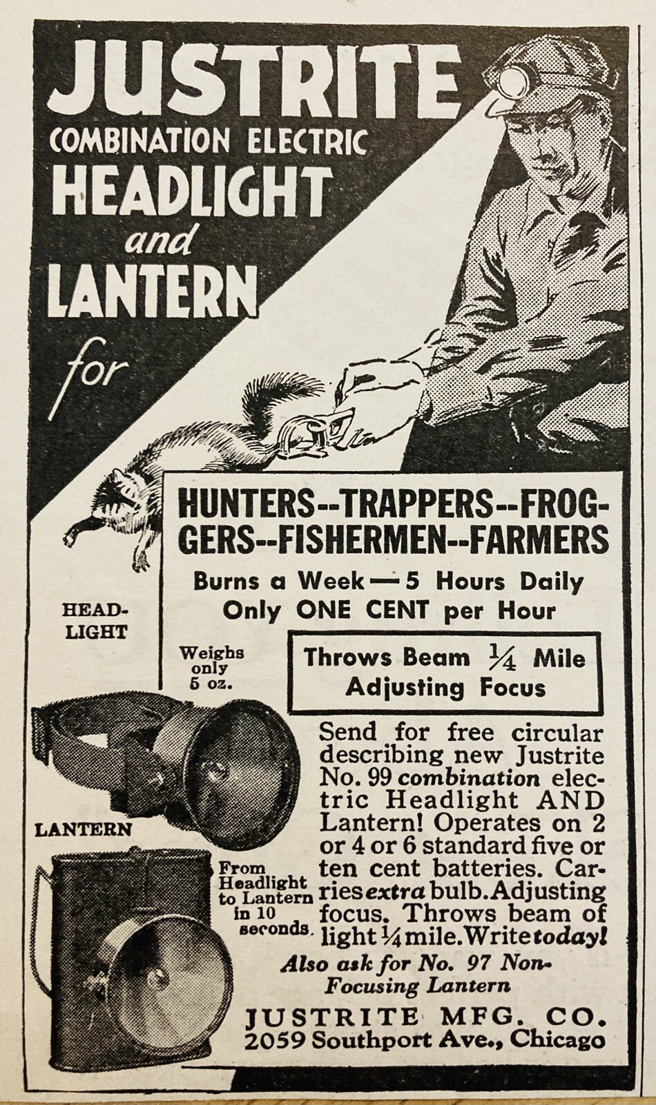 1932 AD.(XH81)~JUSTRITE MFG. CO. CHICAGO. JUSTRITE HEADLIGHT AND LANTERN