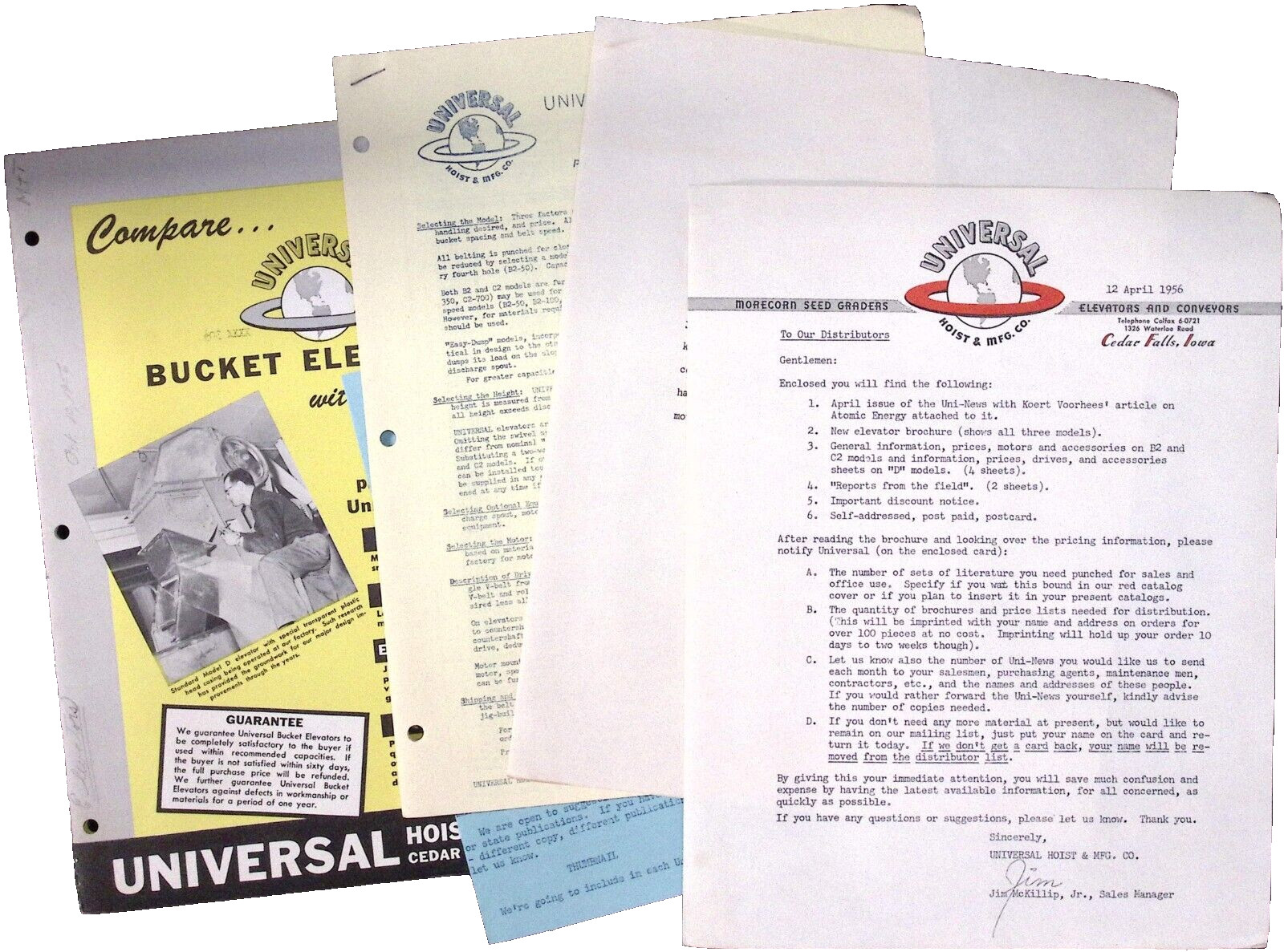 1956 Universal Hoist & Mfg Co Agricultural Bucket Elevators Dealer Brochure