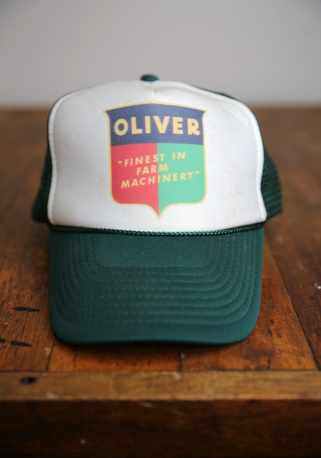 Oliver Tractor Cap Vintage Split Shield Logo Farm trucker Hat Mesh Back Green