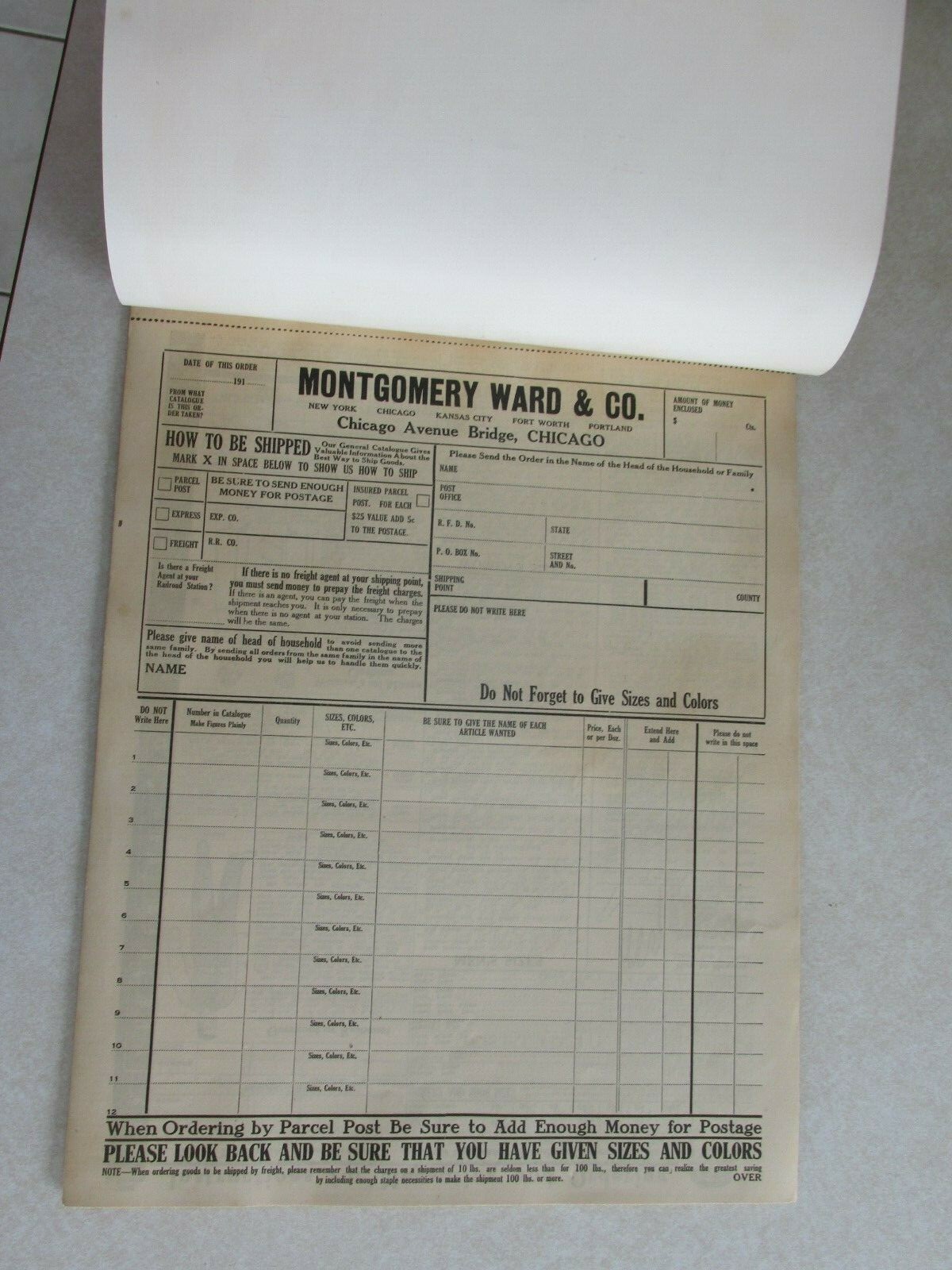 MBE25 Vintage 1915 Montgomery Ward & Co Catalog and order forms
