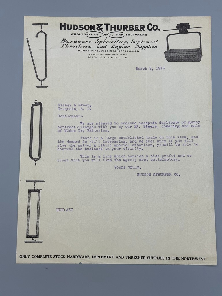 1913 THRESHER ENGINES Supplies FARM Machinery Advertising Letterhead MINNEAPOLIS