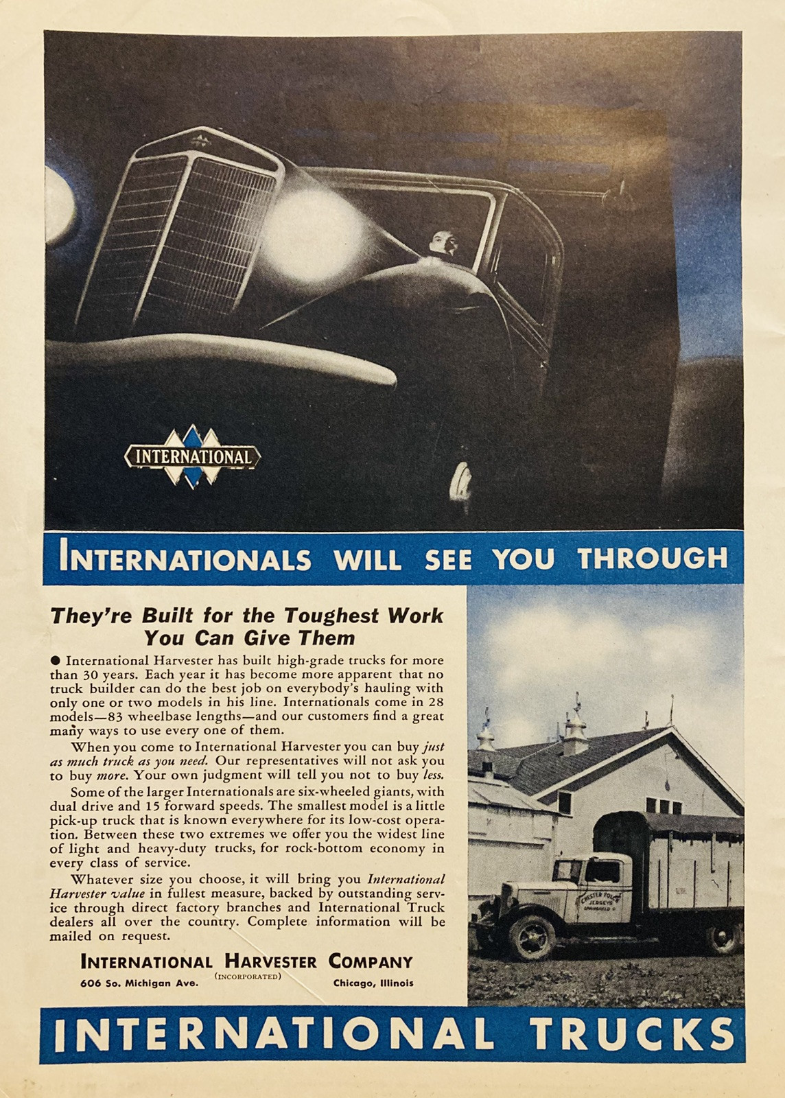 1936 AD.(XH82)~INTERNATIONAL HARVESTER CO. INTERNATIONAL HIGH-GRADE TRUCKS