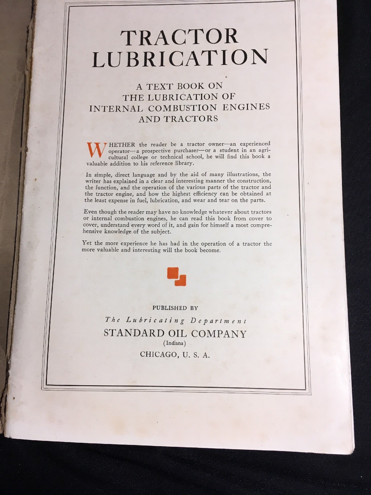 Antique 1919 Standard Oil Tractor Lubrication Manual