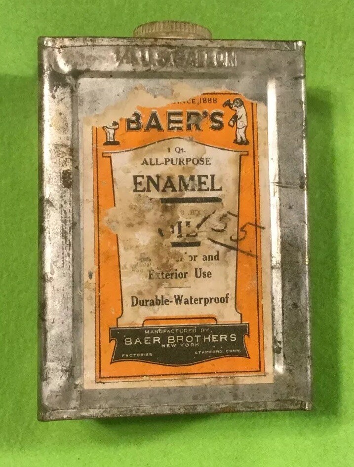 Antique ~ Rare ~ John Baer&rsquo;s ~ Enamel Oil ~ “It Wears” ~ 1 Qt. Tin ~ New York