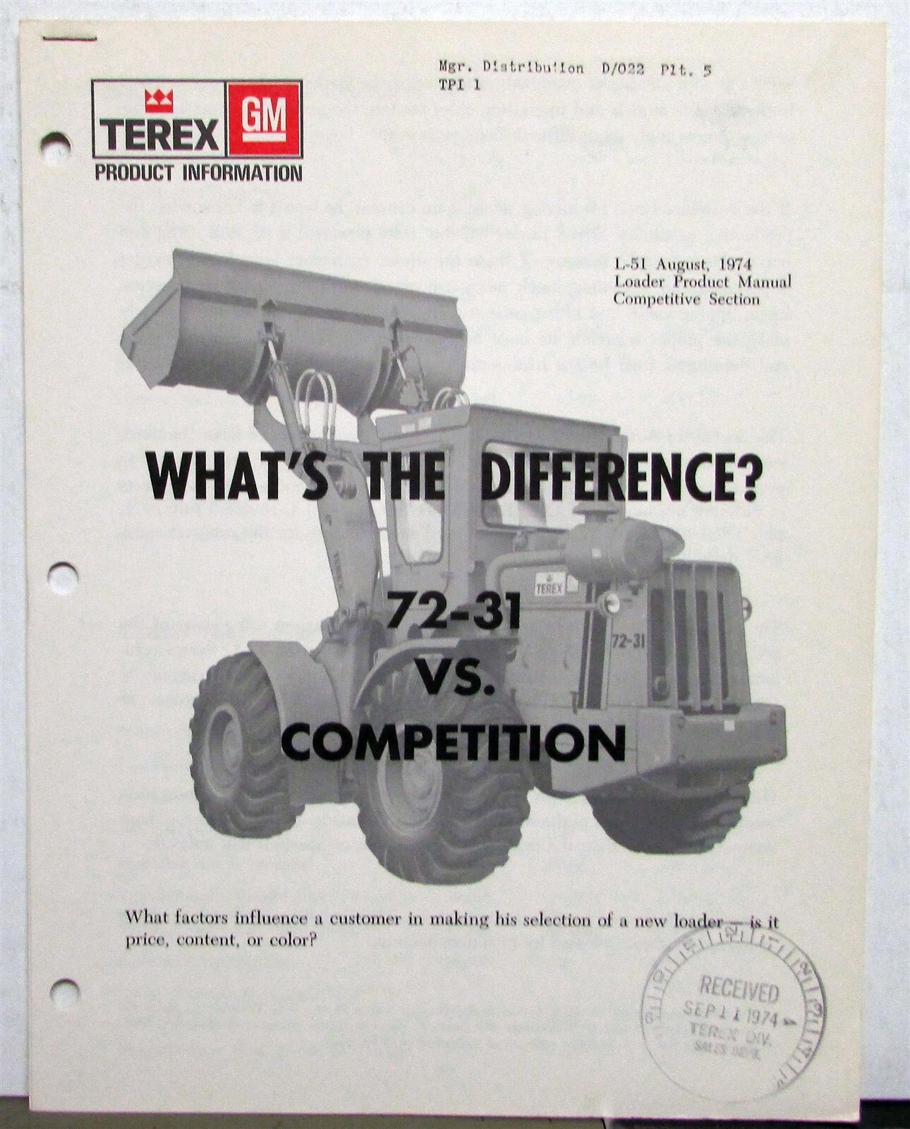 1975 Terex 72-31 VS CAT 950 Loaders Construction Product Information