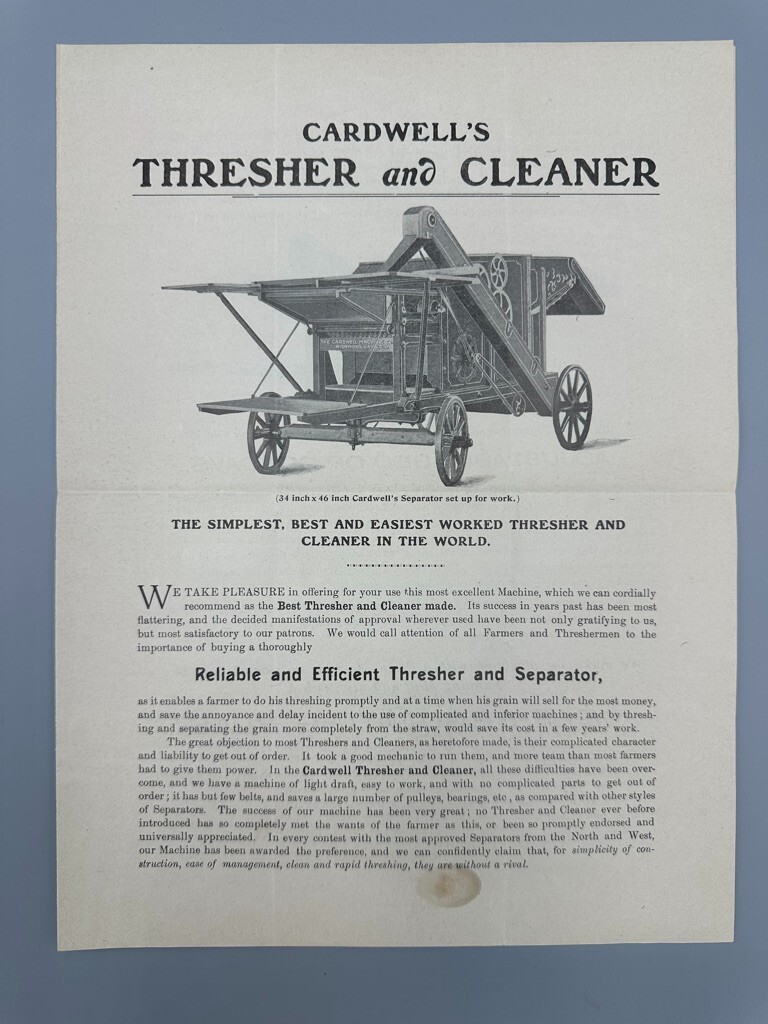 1890s CARDWELL THRESHER Farm Machine Advertising RICHMOND VIRGINIA Antique