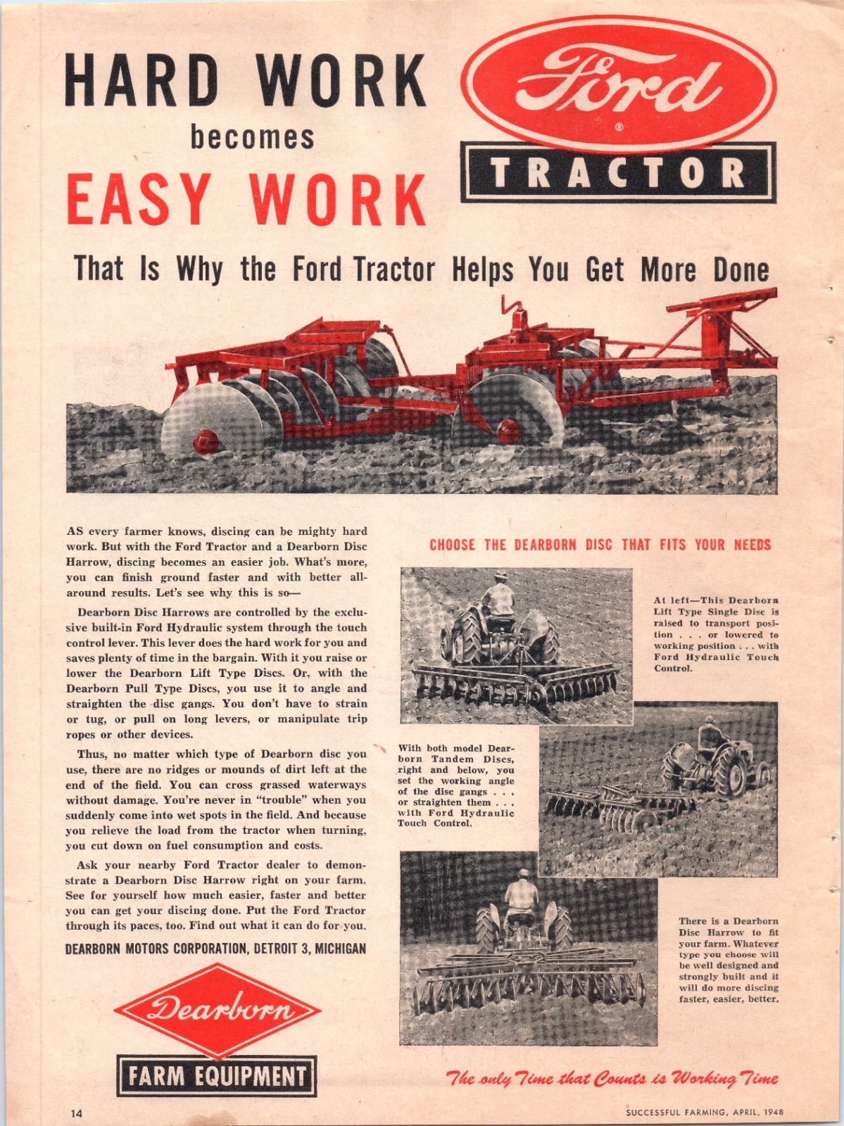 1948 Ford Tractor Dearborn Disc Harrow Michigan Farm 40s Vintage 2-Page Print Ad