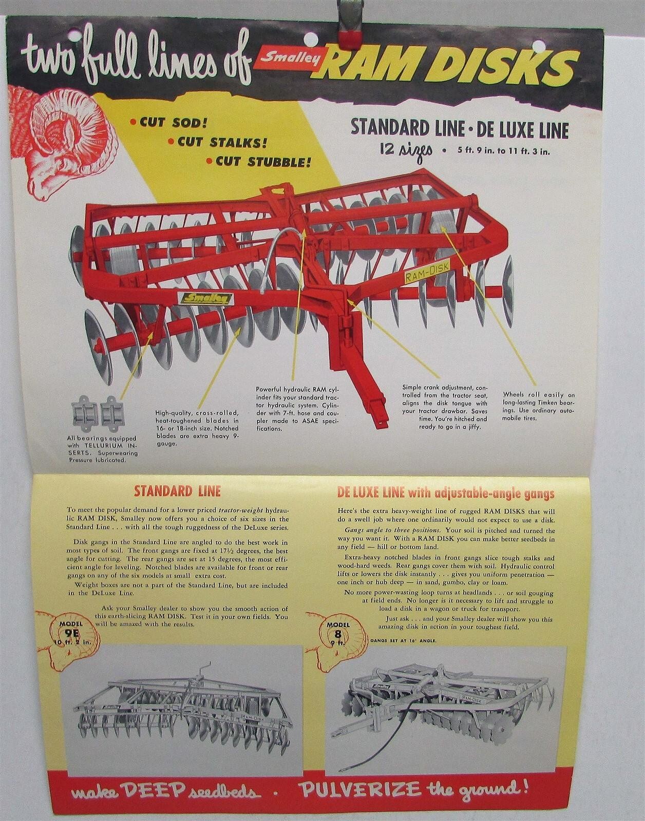 1950s Smalley Ram Disk Standard & DeLuxe Line Specs Agricultural Sales Folder