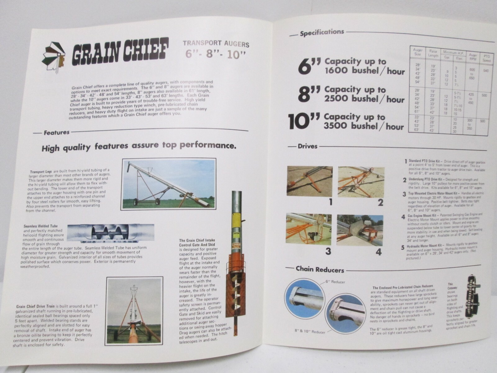 Gilmore Tatge Mfg Grain Chief 6&Prime; 8&Prime; 10&Prime; Transport Augers Brochure Specifications