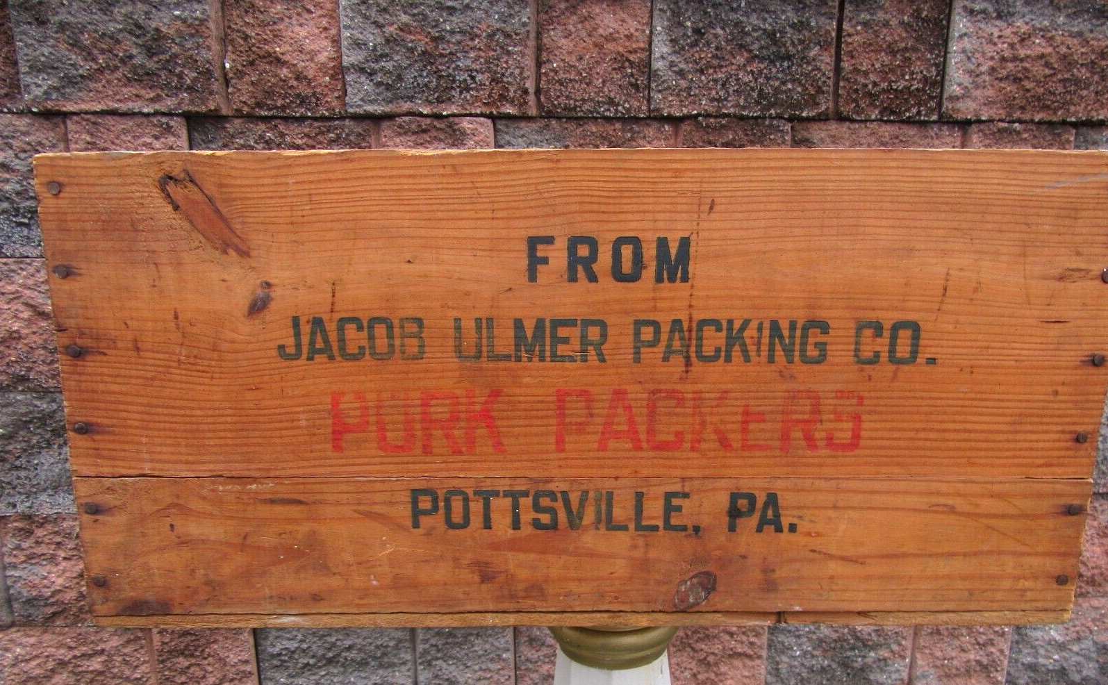 Vintage Jacob Ulmer Advertising PORK PACKERS Pottsville Pa Wood Shipping Crate