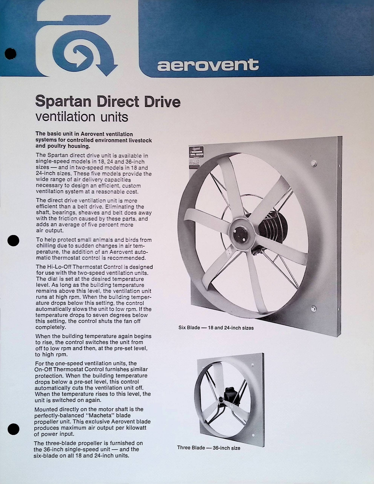 Vintage Farm Advertisement Spec Sheet Spartan Direct Drive Ventilation Units Fly