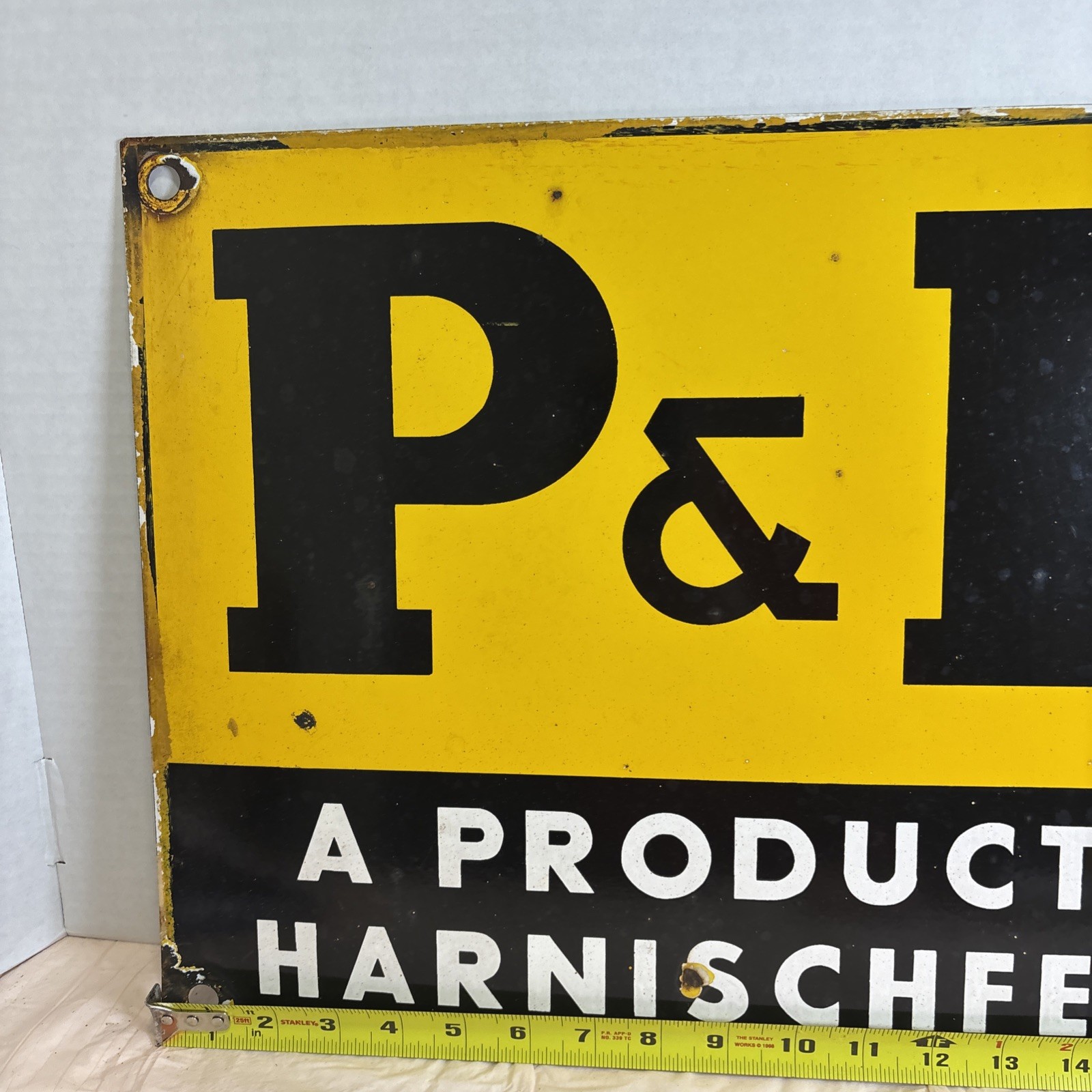 Vintage P&H Harnischfeger Metal Sign 20×14 Industrial Yellow