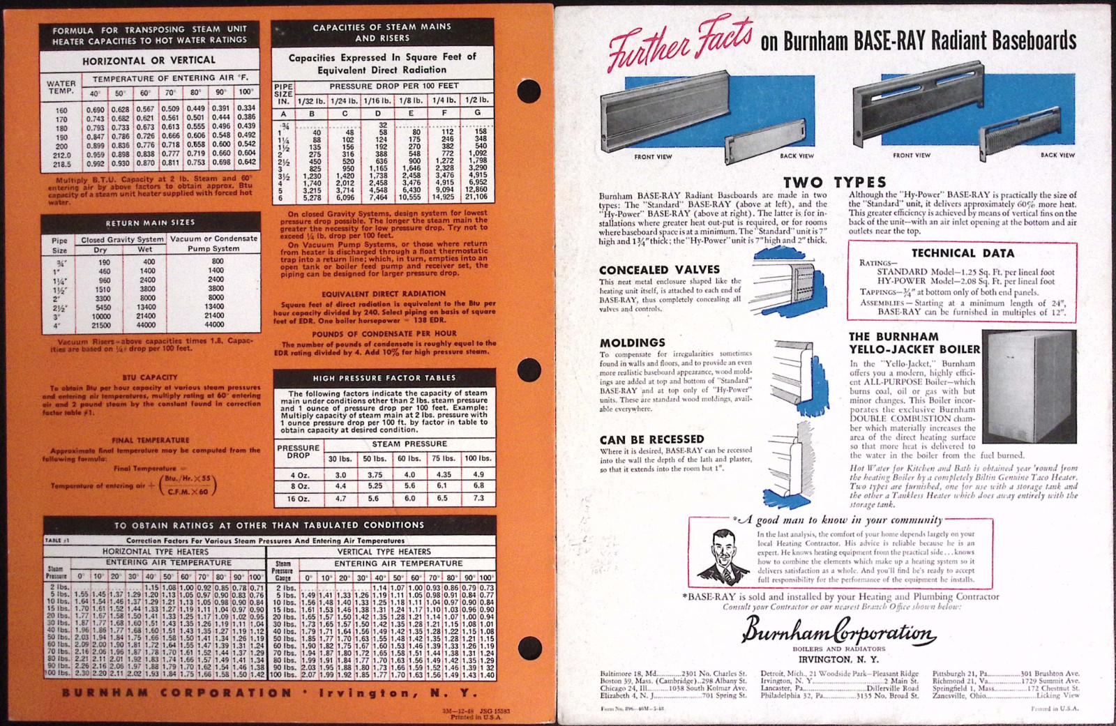 1948 Burnham Boiler Unit Heater Base Ray Radiant Heater Irvington NY Brochure