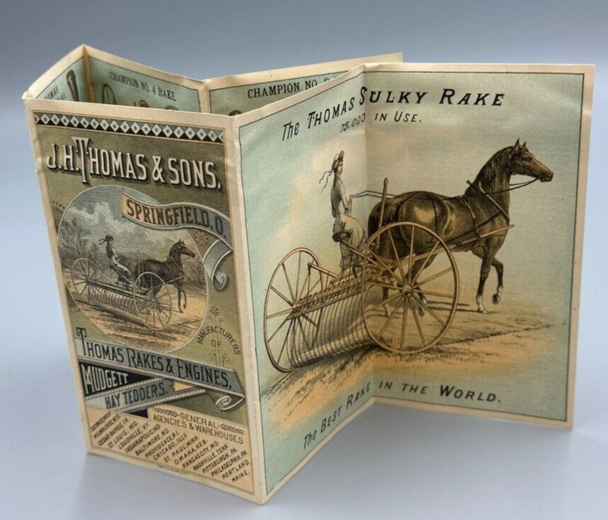 1880s JH THOMAS FARM Machinery ENGINES Advertise Fold Trade Card SPRINGFIELD OH