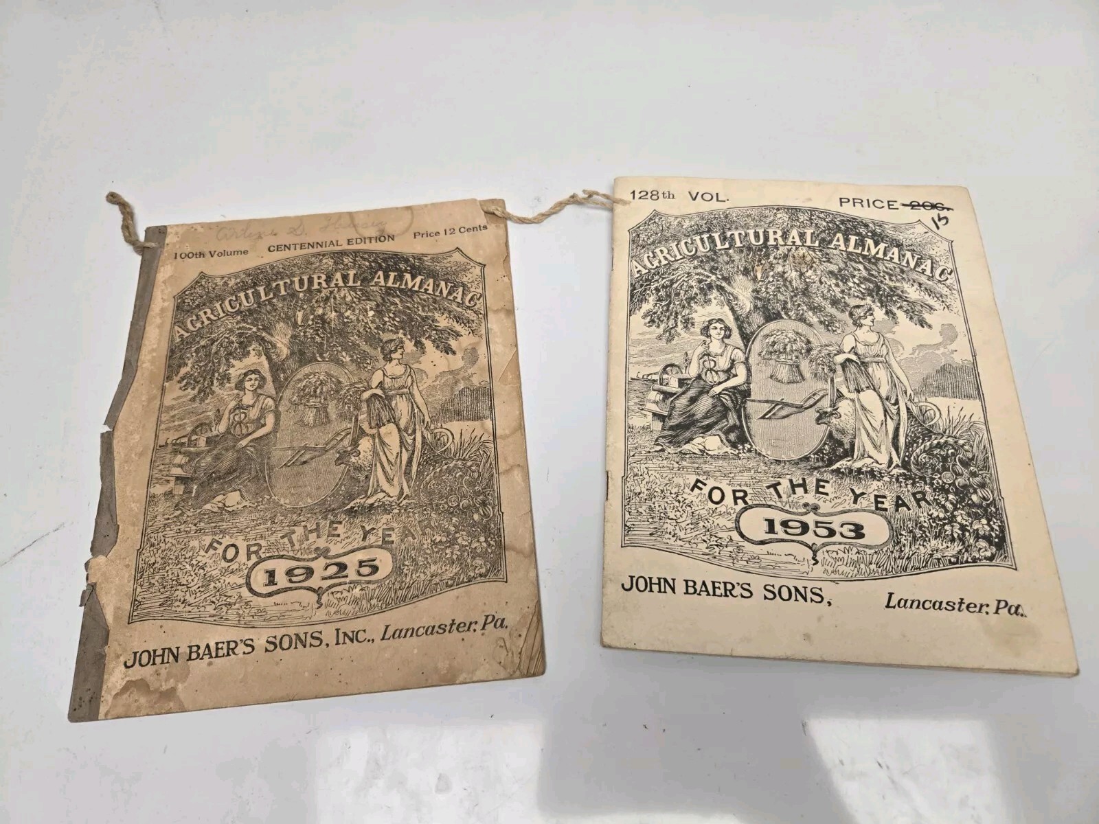 Lot Of 2 – Agricultural Almanacs, John Baer&rsquo;s Sons Lancaster Pennsylvania 1900s
