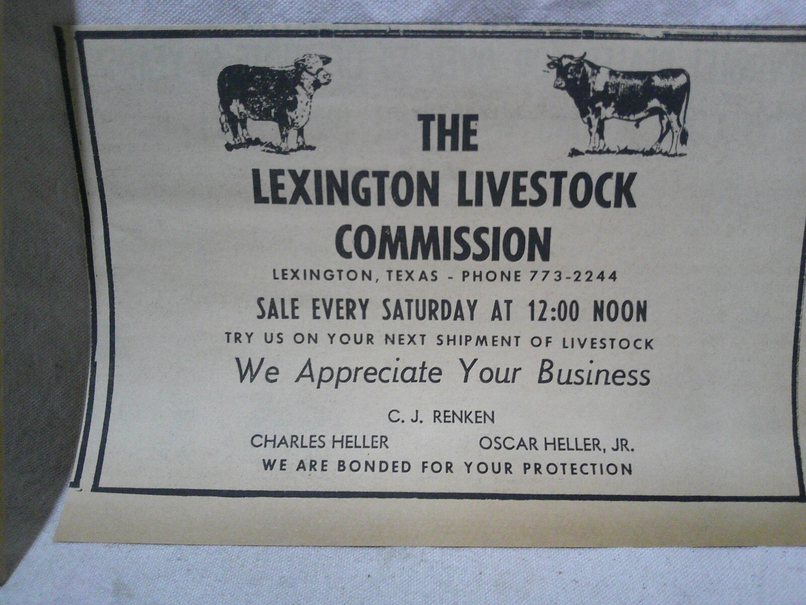 1971 Lexington Texas Livestock Trade & Corral Snack Bar (2) ads local town