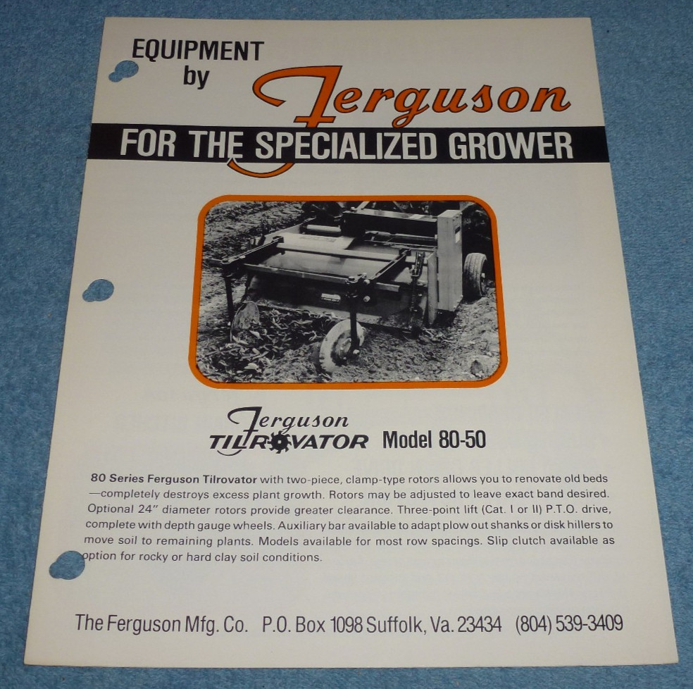 Vtg Ferguson Mfg Co Farm Equipment Brochure Tilrovator Drain Ditcher Sub-Soiler