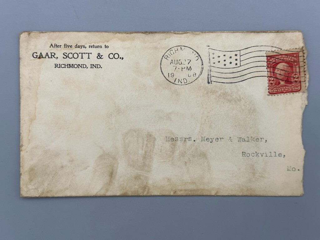 1908 GAAR SCOTT Co THRESHING Advertising FARM Postal Cover Antique RICHMOND IN