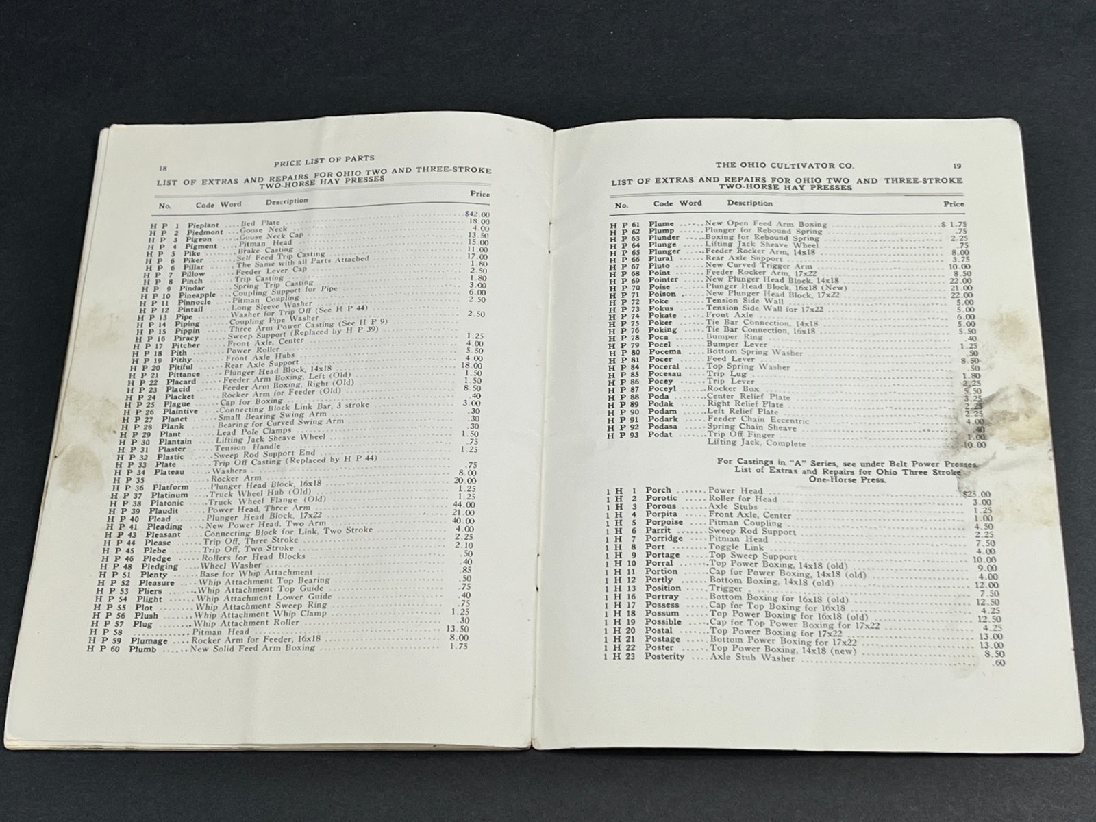 1923 Ohio Cultivator Automatic Hay Presses Parts Price List Repairs Bellevue OH