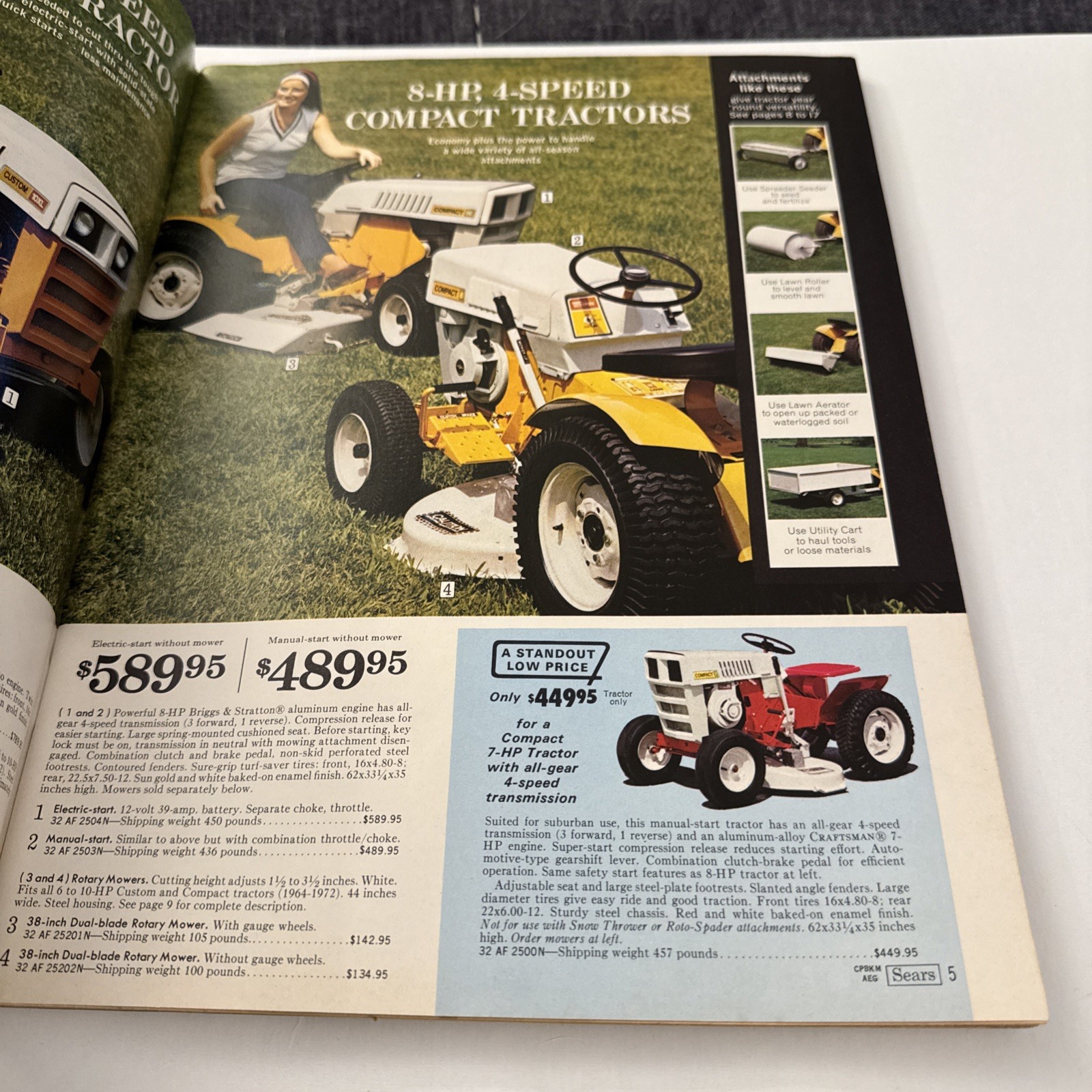 Sears 1972 Suburban Farm Catalog SS/15 12 Custom Compact 8 Garden Tractor EB6