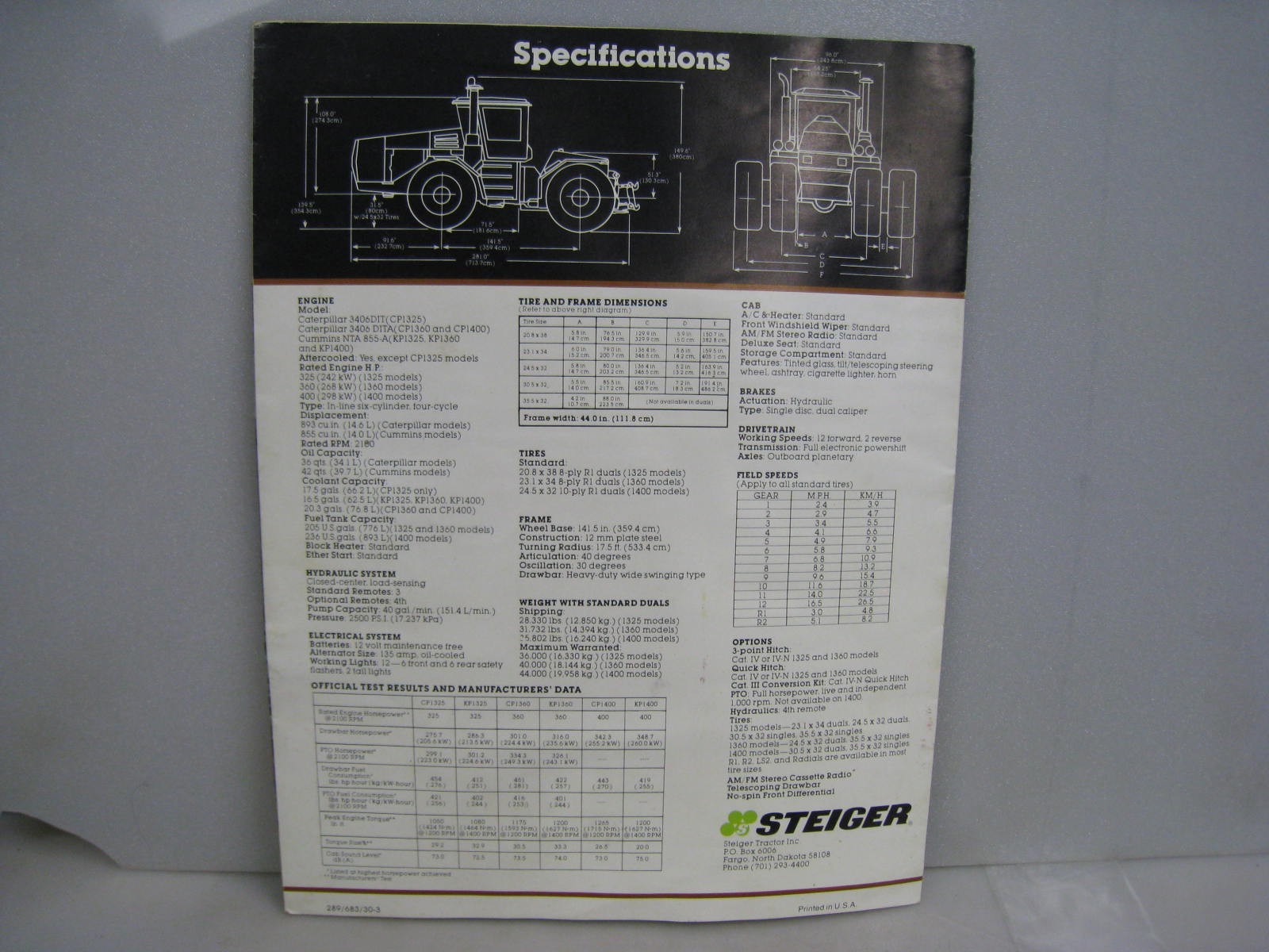 SALES BROCHURE STEIGER PANTHER 1000 6 PAGES 289-683-30-3