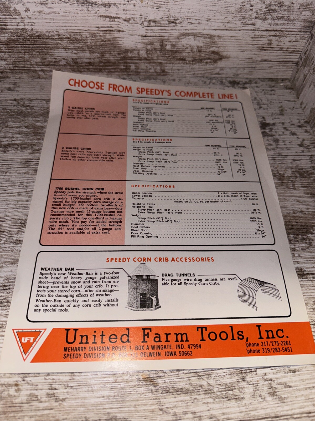 United Farm Tools Inc Speedy Bar-lock Corn Cribs Sales Brochures Oelwein Iowa DP